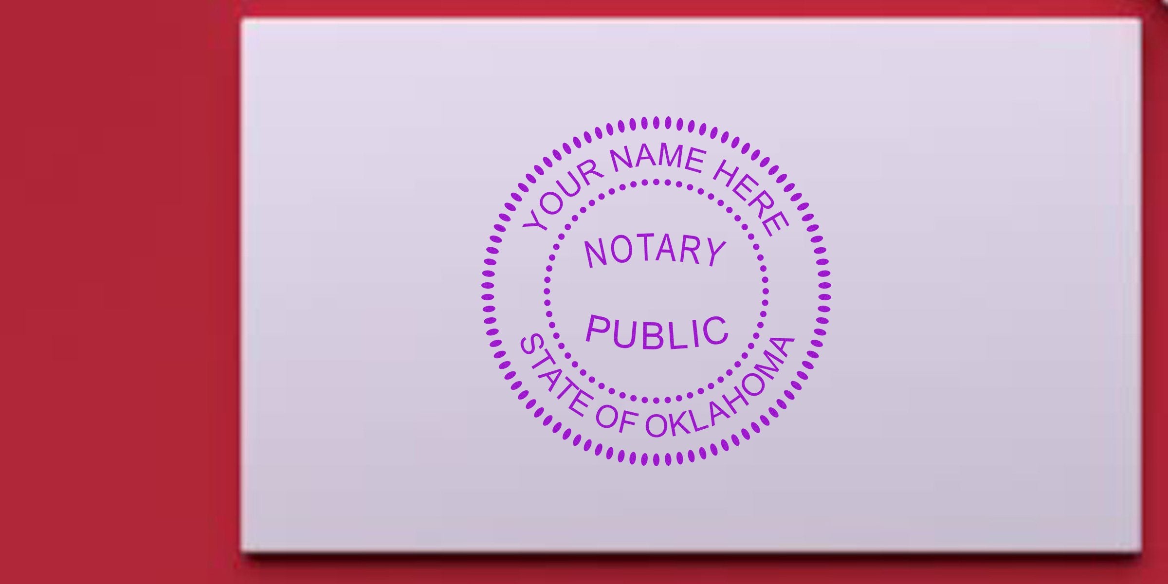 Oklahoma notary seal and stamp on white paper with a red background.