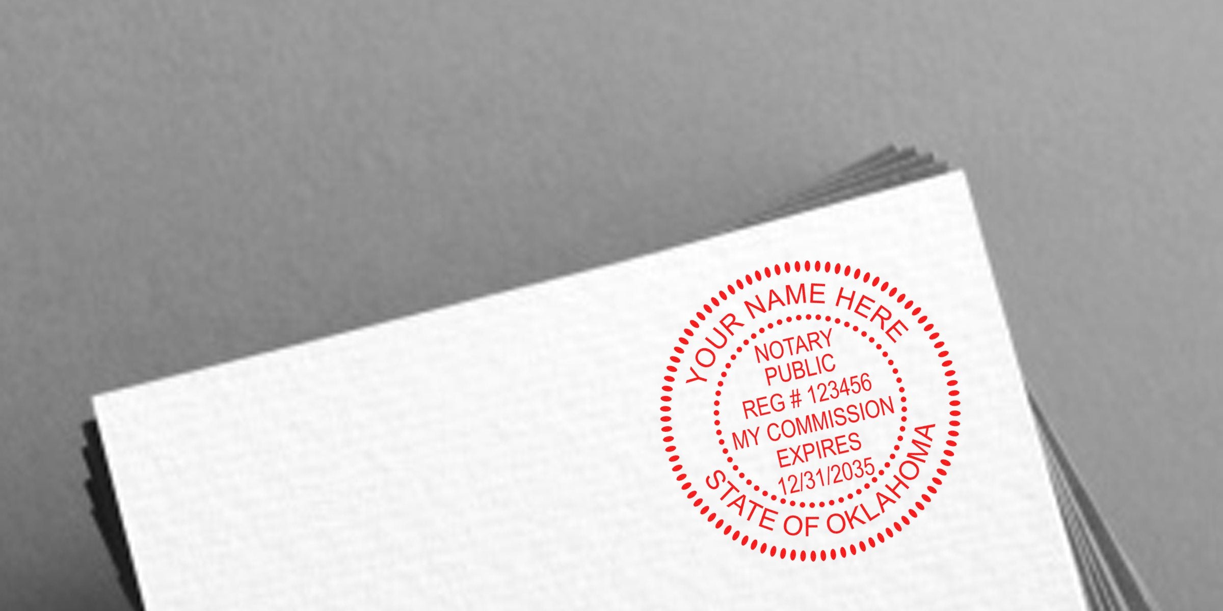 Oklahoma notary stamp on white paper displaying commission expiration date, part of the Oklahoma notary seal guide.