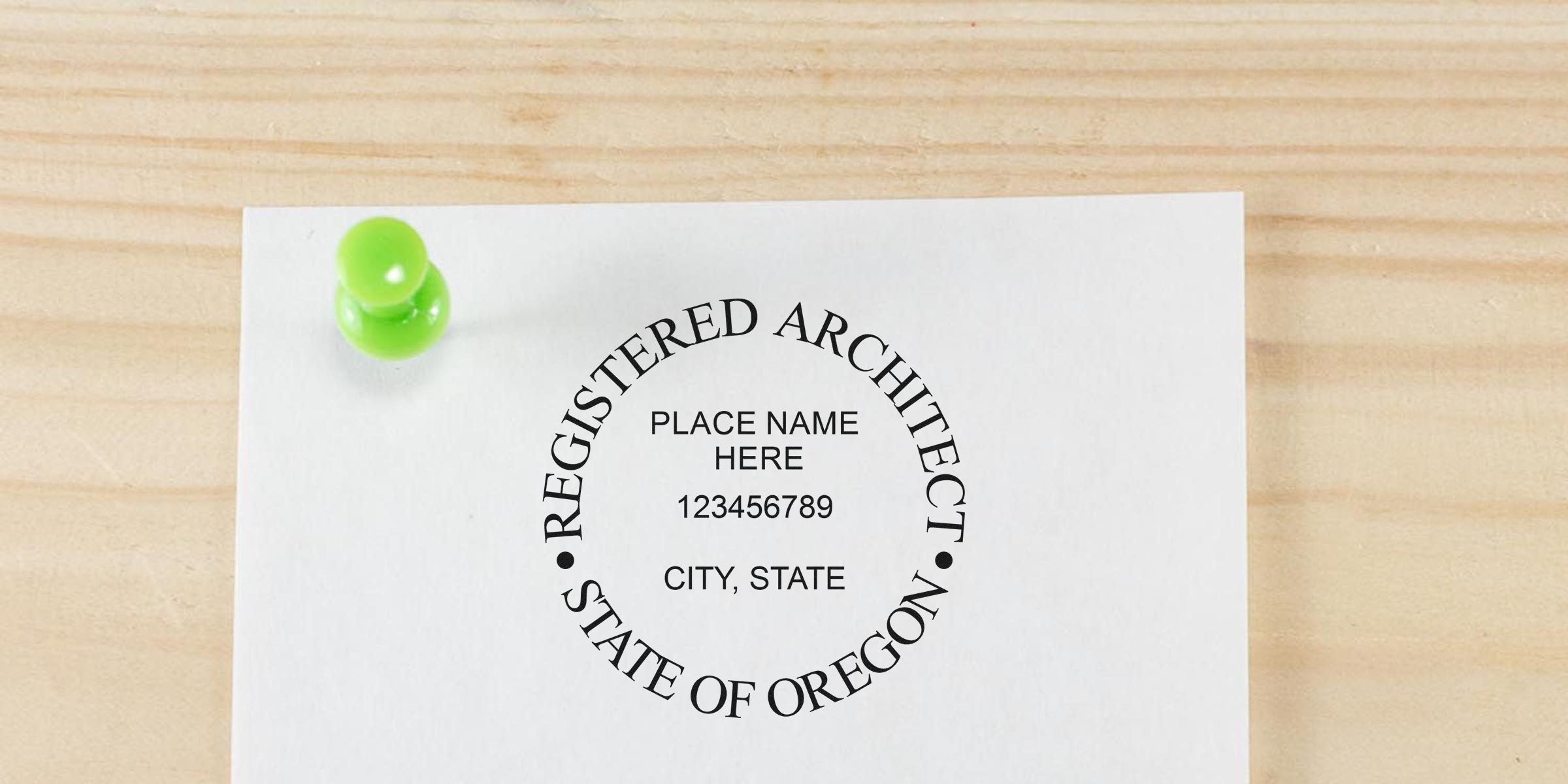 Oregon Architectural Impression Seal stamped on wood, showing state license number and city info, highlighting differences in State Architectural Seals.