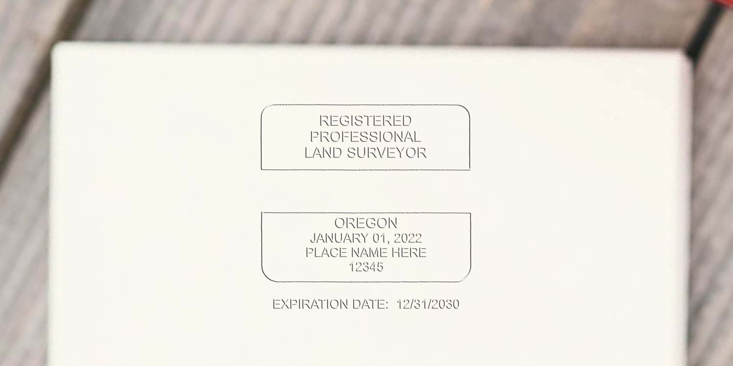 Official Oregon land surveyor stamp with 2030 expiration on certified survey document, showing Oregon land surveyor stamp cost and fees.