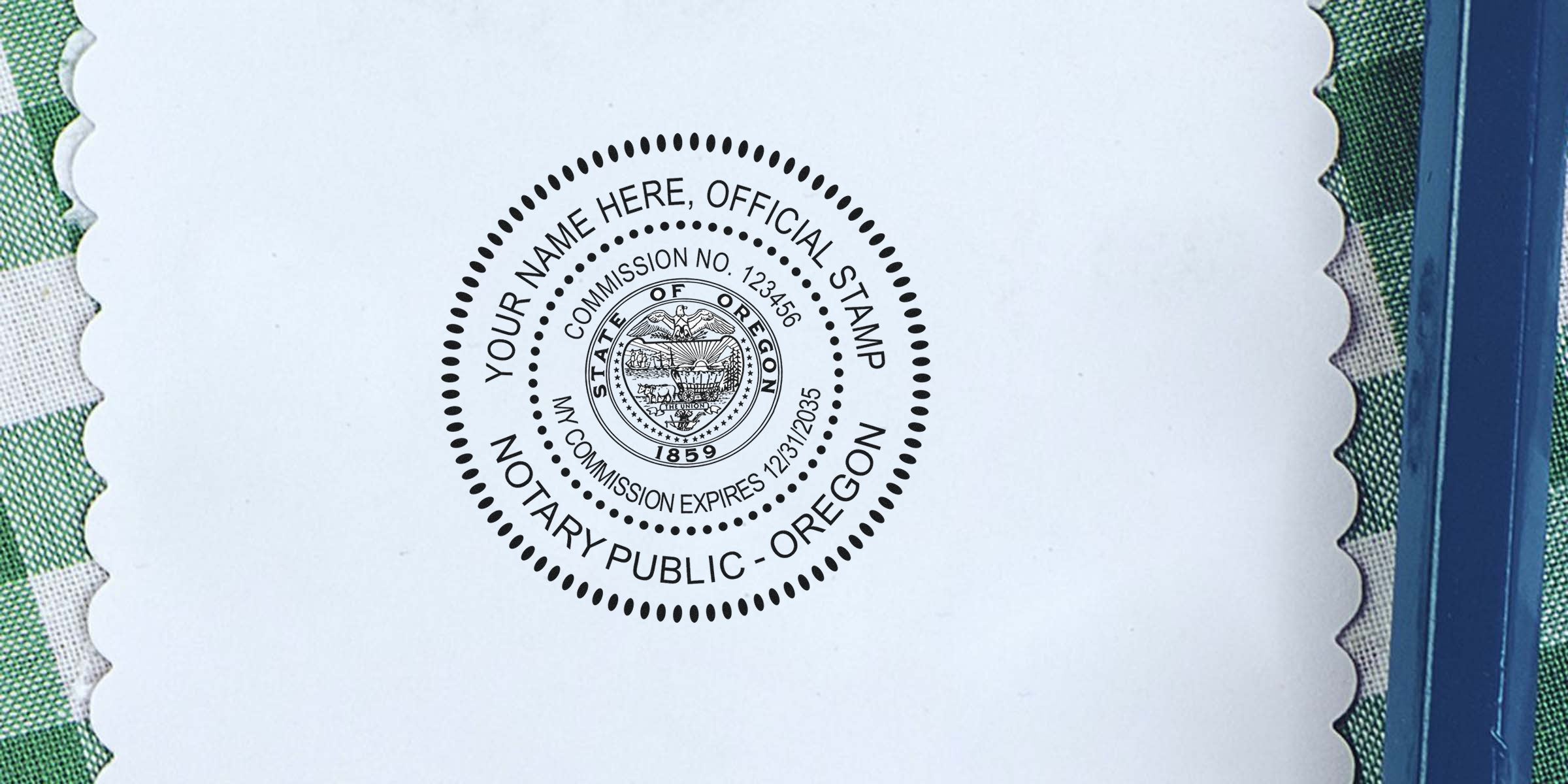 Oregon notary public stamp on white paper showing commission number and expiration date, related to Oregon notary stamp renewal and renewal requirements.