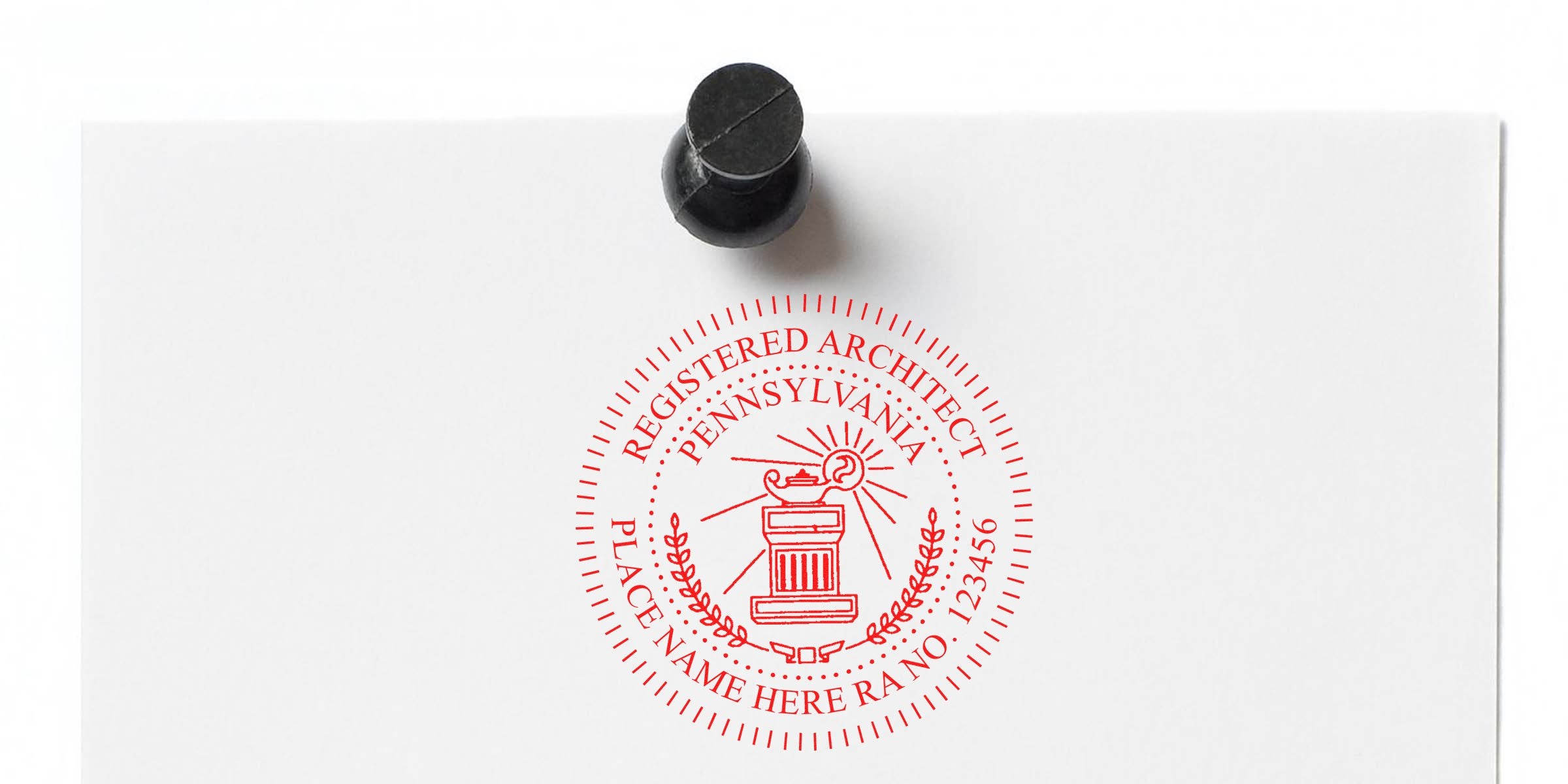 Registered Pennsylvania architect seal with official stamp and registration number displayed on white paper, highlighting the architect's seal design.