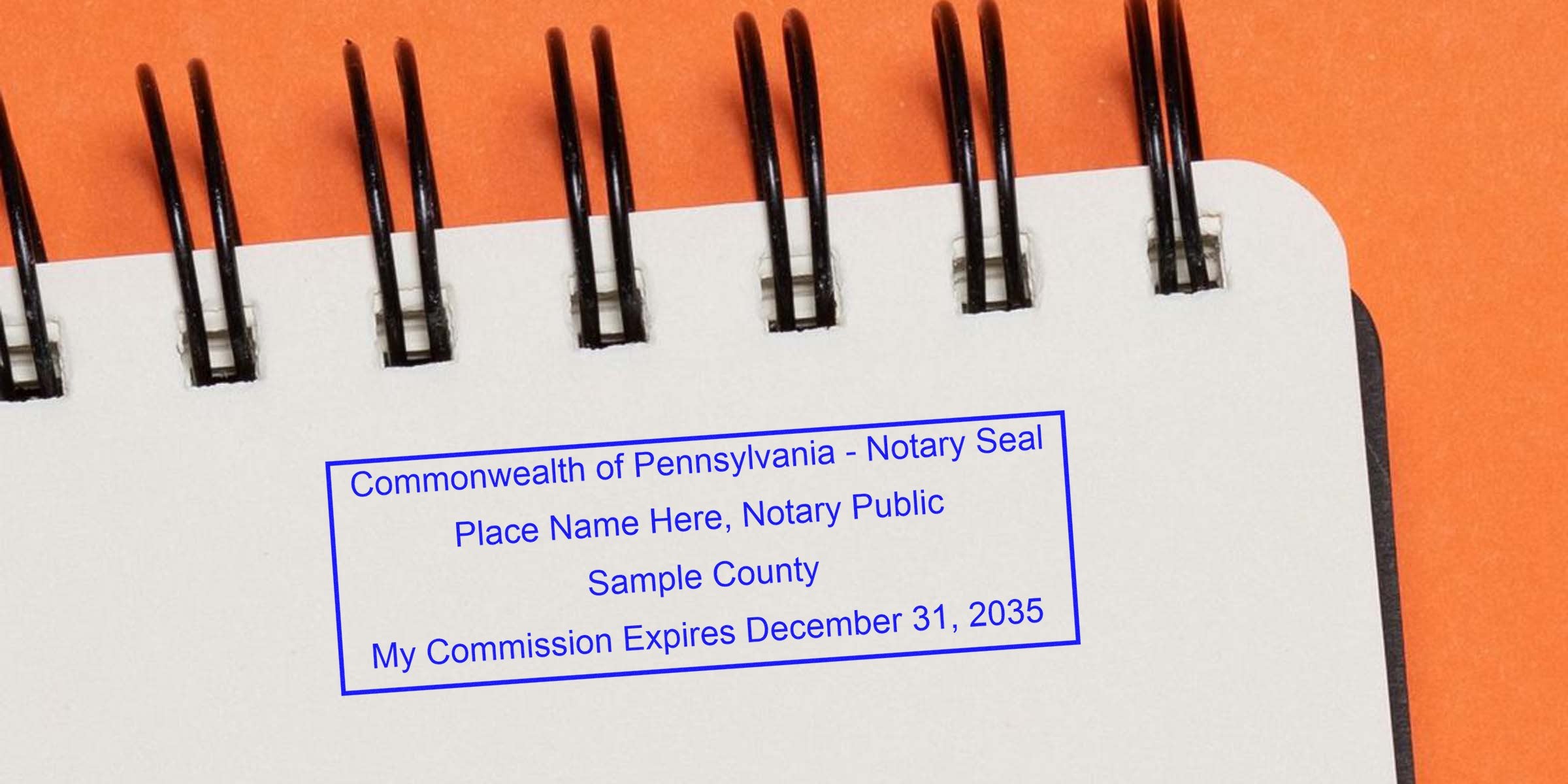 Notary Stamp PA on notebook paper showing Pennsylvania notary public commission expiration date, perfect for Buying Notary Stamp Pennsylvania.