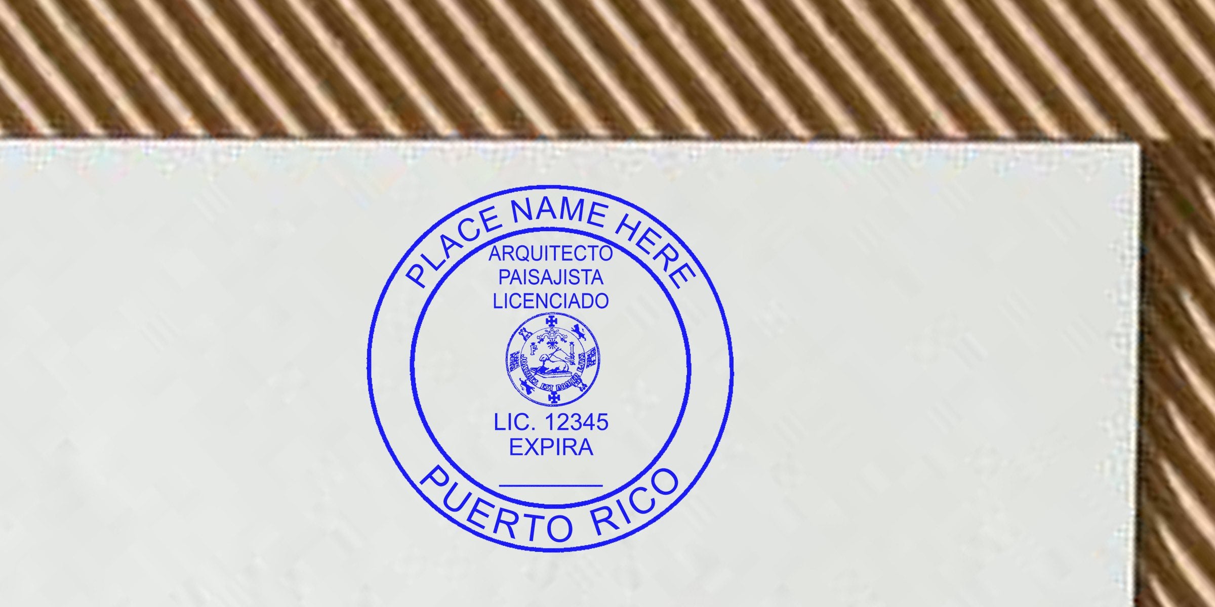 Puerto Rico landscape architect stamps showing a licensed architect's custom stamp on a document.