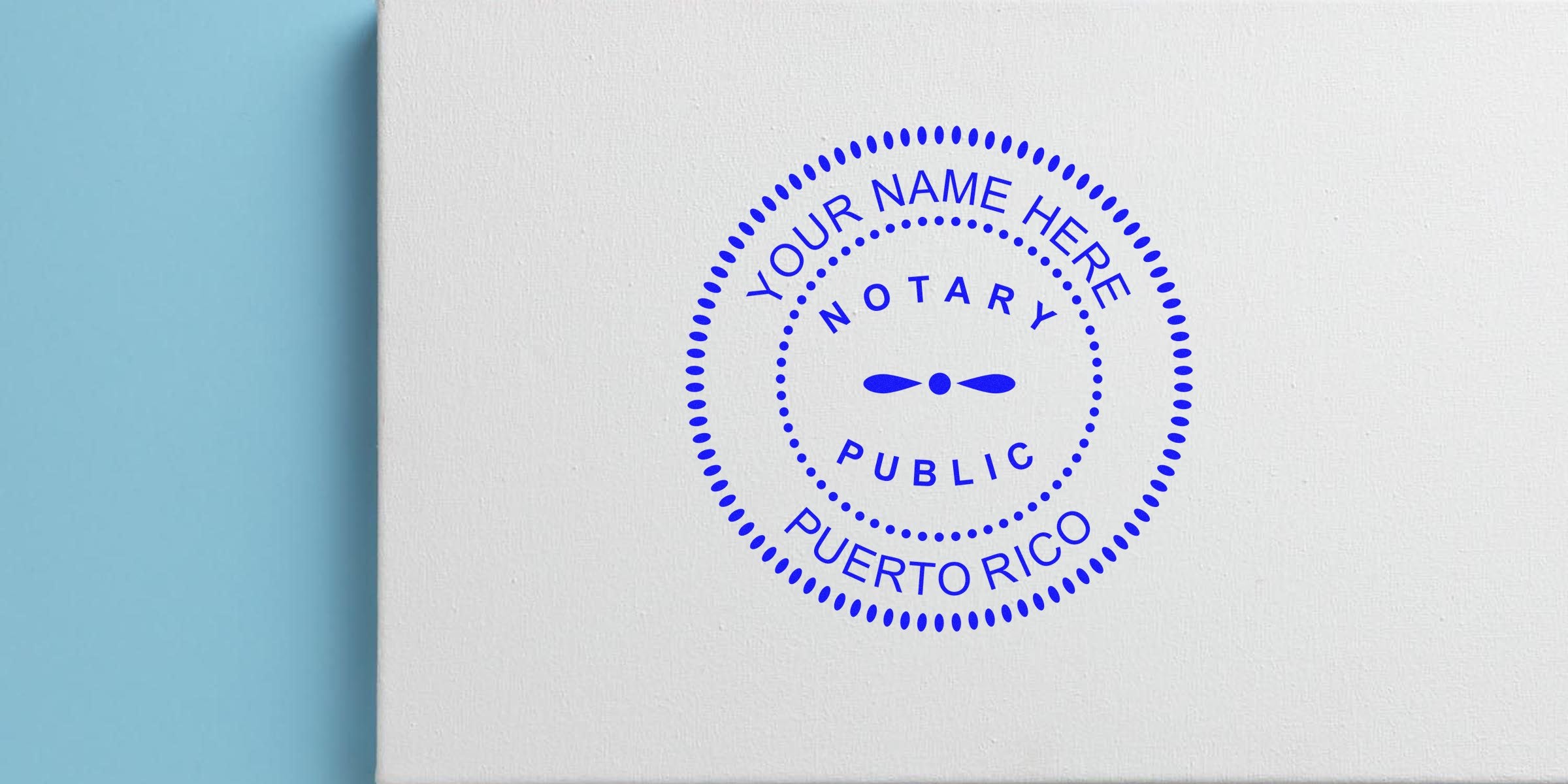 Puerto Rico notary seal stamp with customizable name on white background, perfect for online notary purchases.