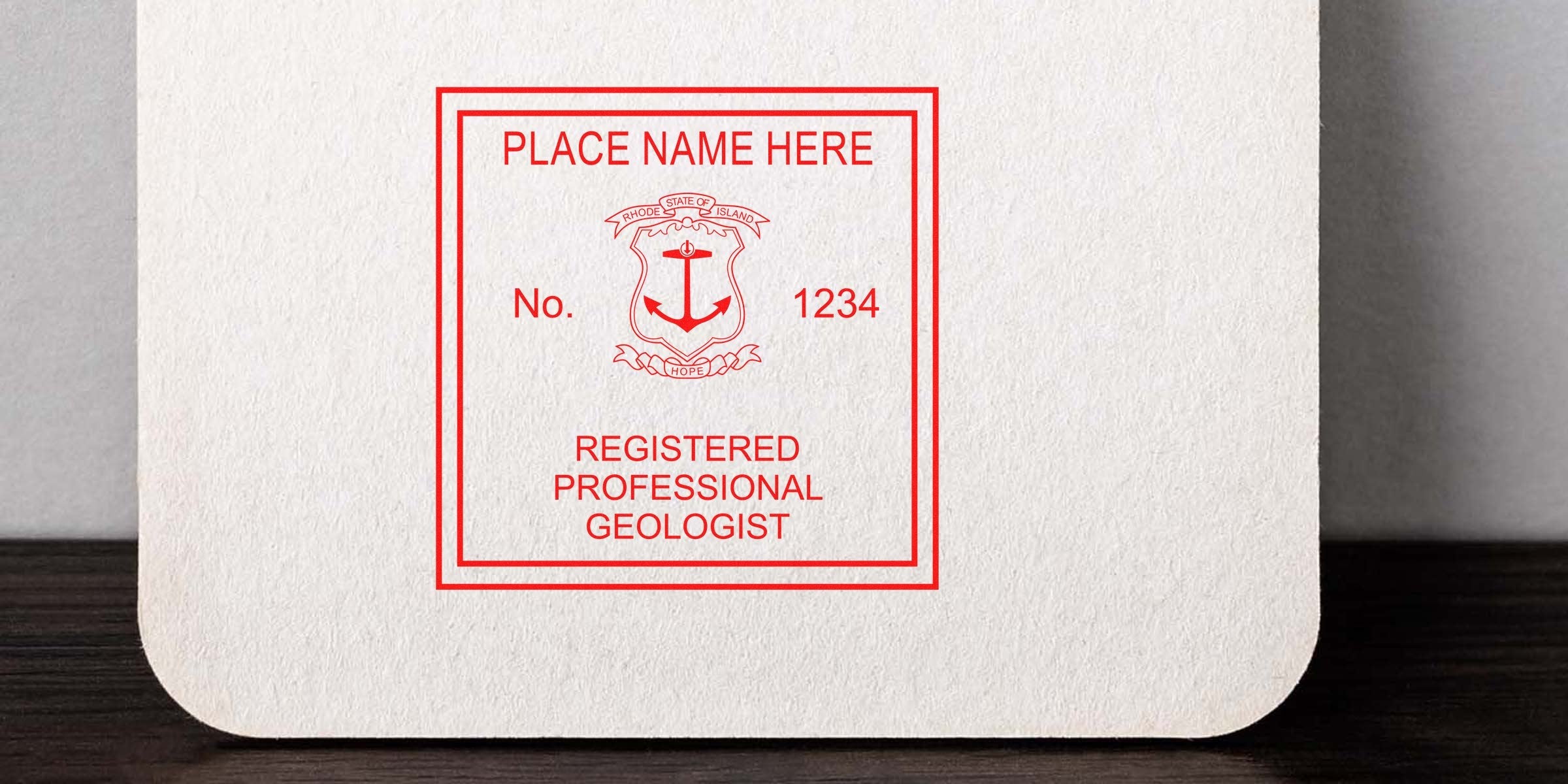 Rhode Island Geologist Stamp with Registered Professional Geologist seal, state emblem, and registration number on textured paper, showcasing essential Geology Stamp facts.