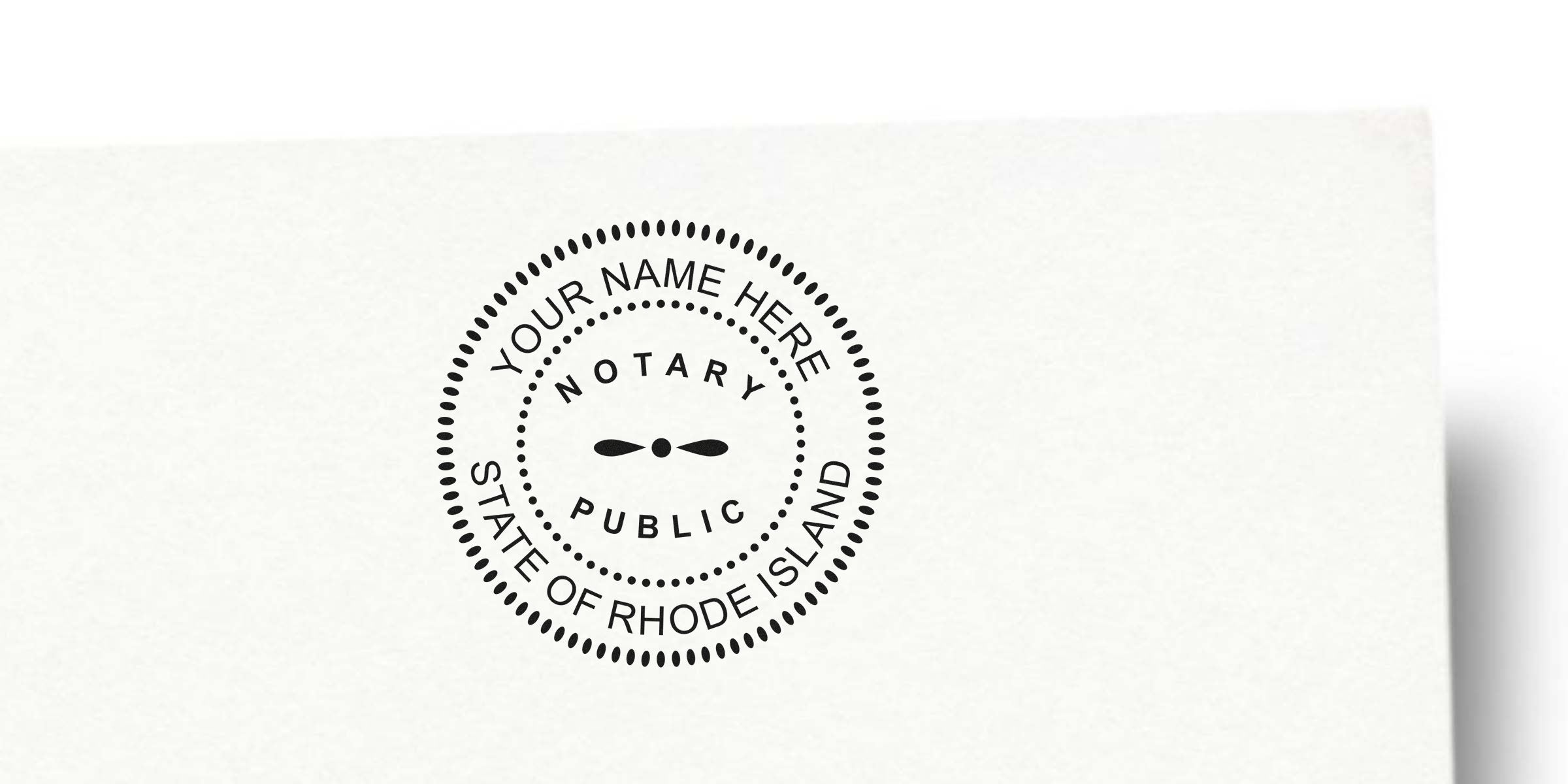 Custom Rhode Island notary seal stamp on white paper, highlighting features for official document verification.