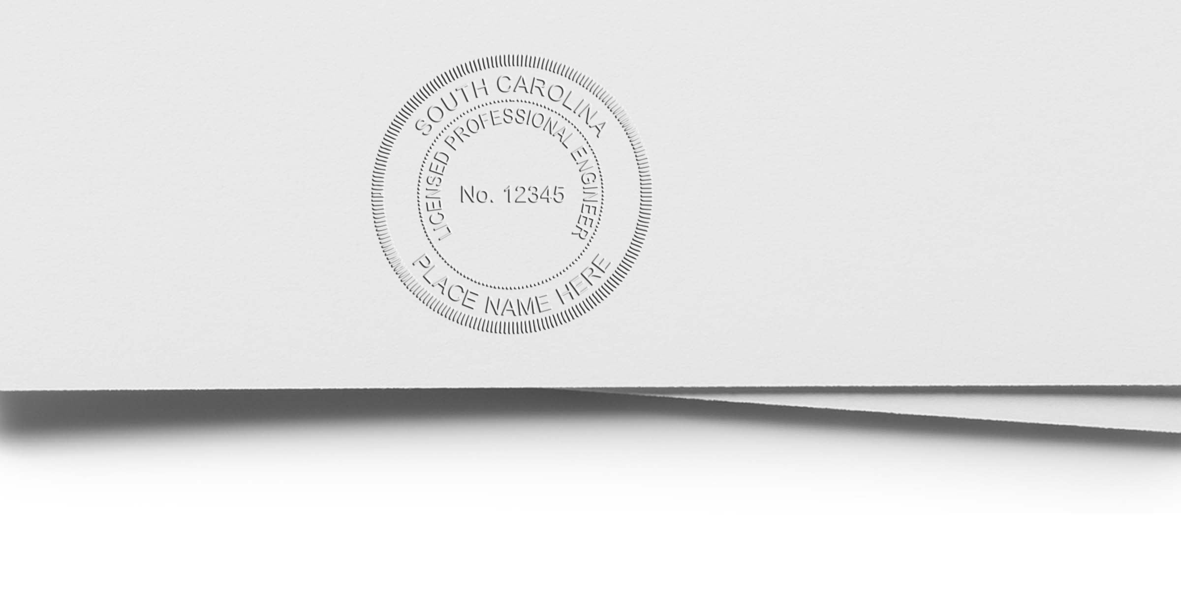 South Carolina Professional Engineer Stamp embossed on white paper, showing the PE Stamp South Carolina seal.
