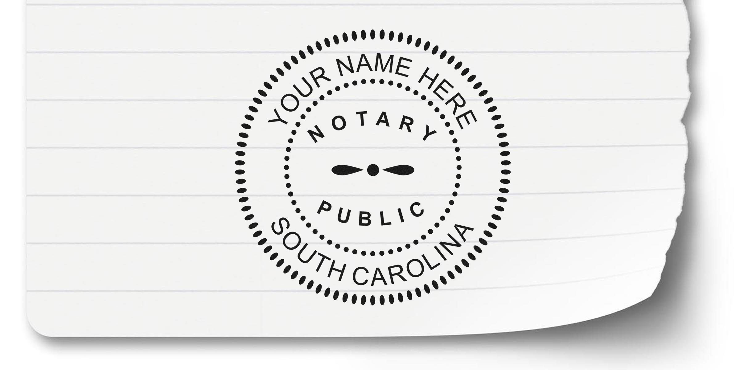 South Carolina notary seal on lined paper with a customizable stamp for official notary services.