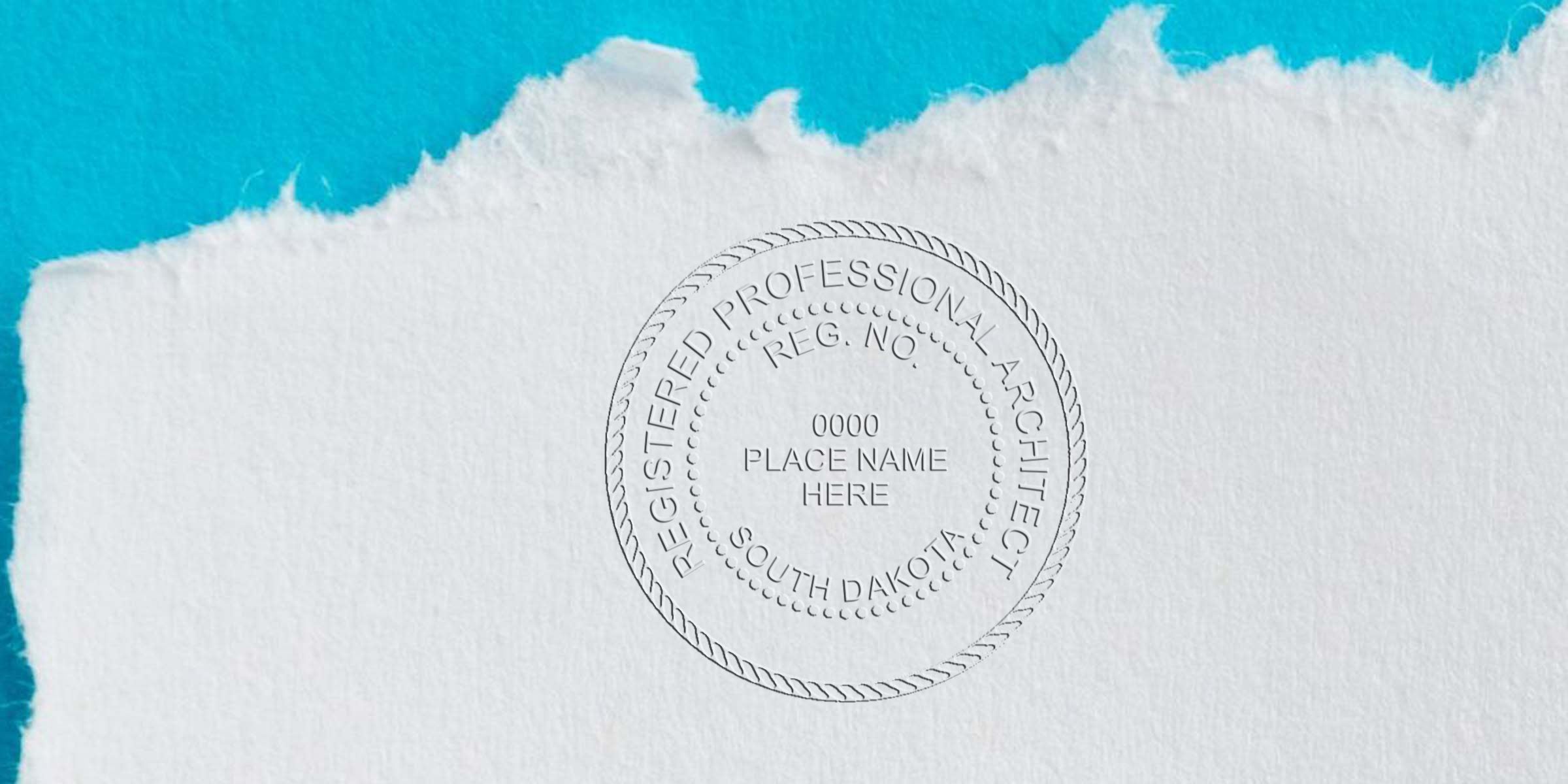Registered South Dakota architect stamp on white paper with blue background, available for purchase online.