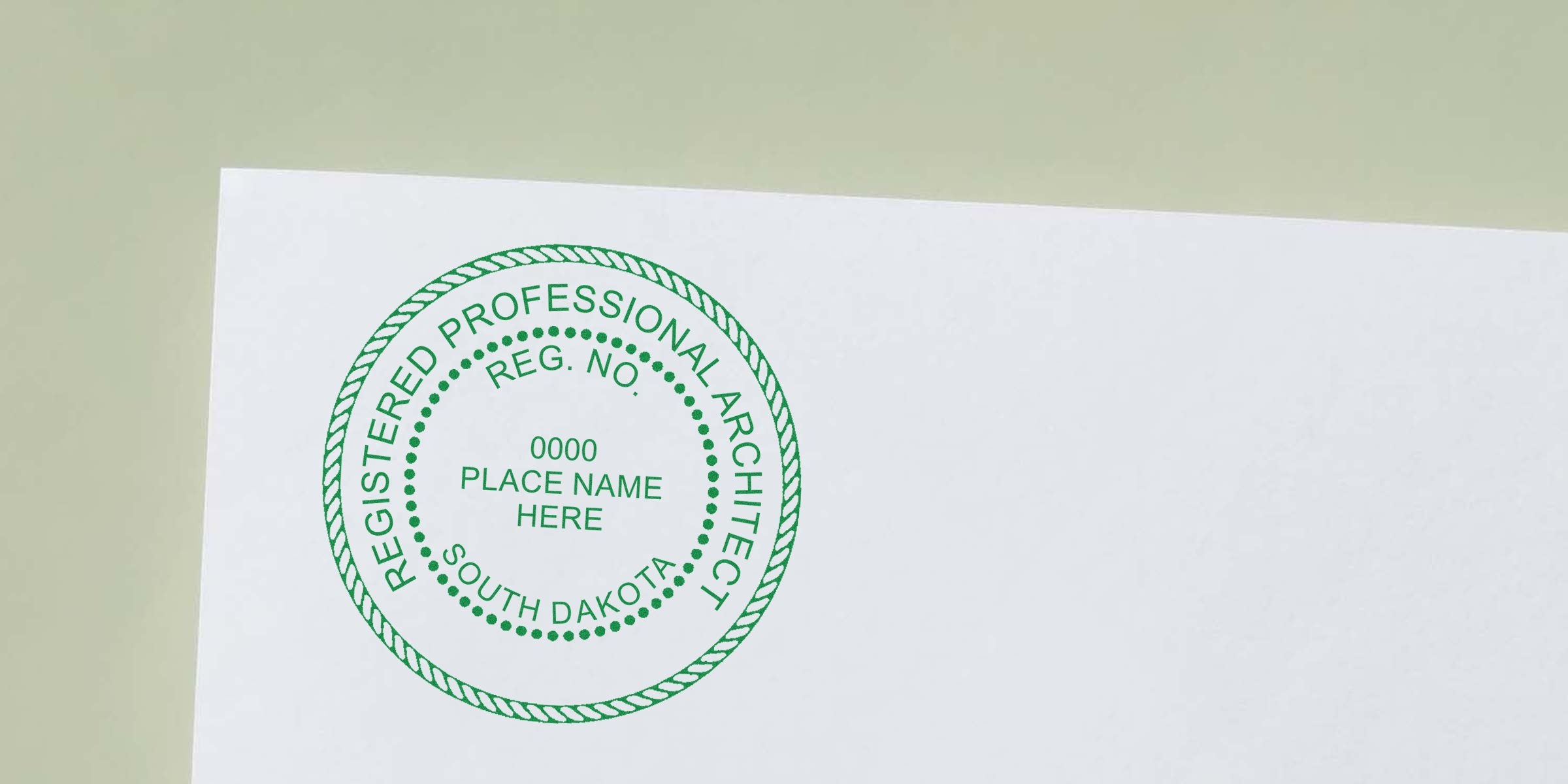 Registered architect stamp with South Dakota seal on white paper, highlighting design tips for architect seals.