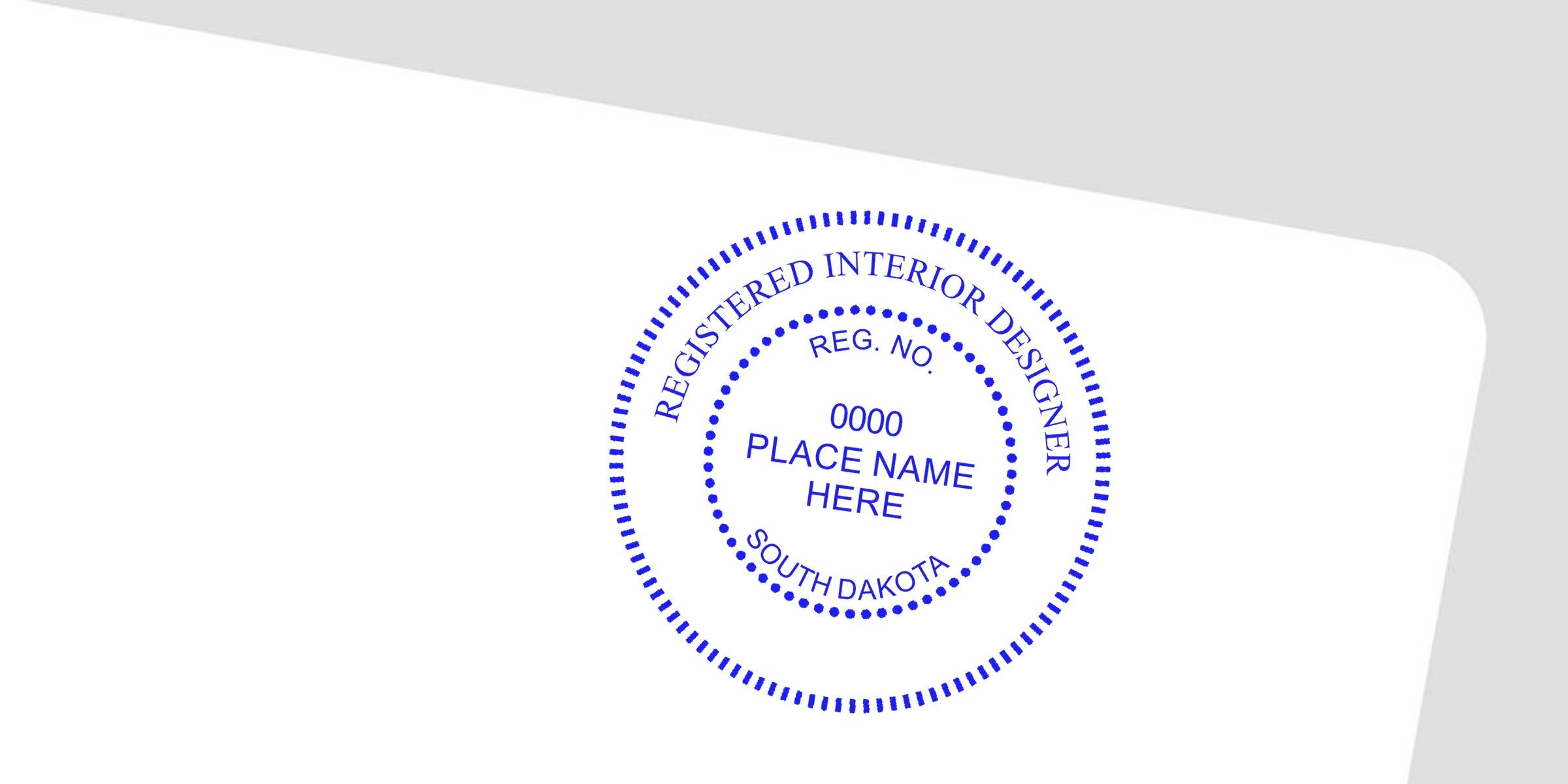 South Dakota interior designer stamp with registration number and location, perfect for seal embosser use.