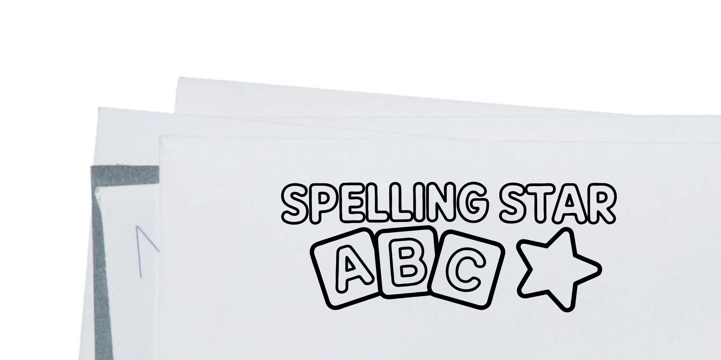 Spelling Star ABC worksheet with bold lettering and star icon on stacked white papers