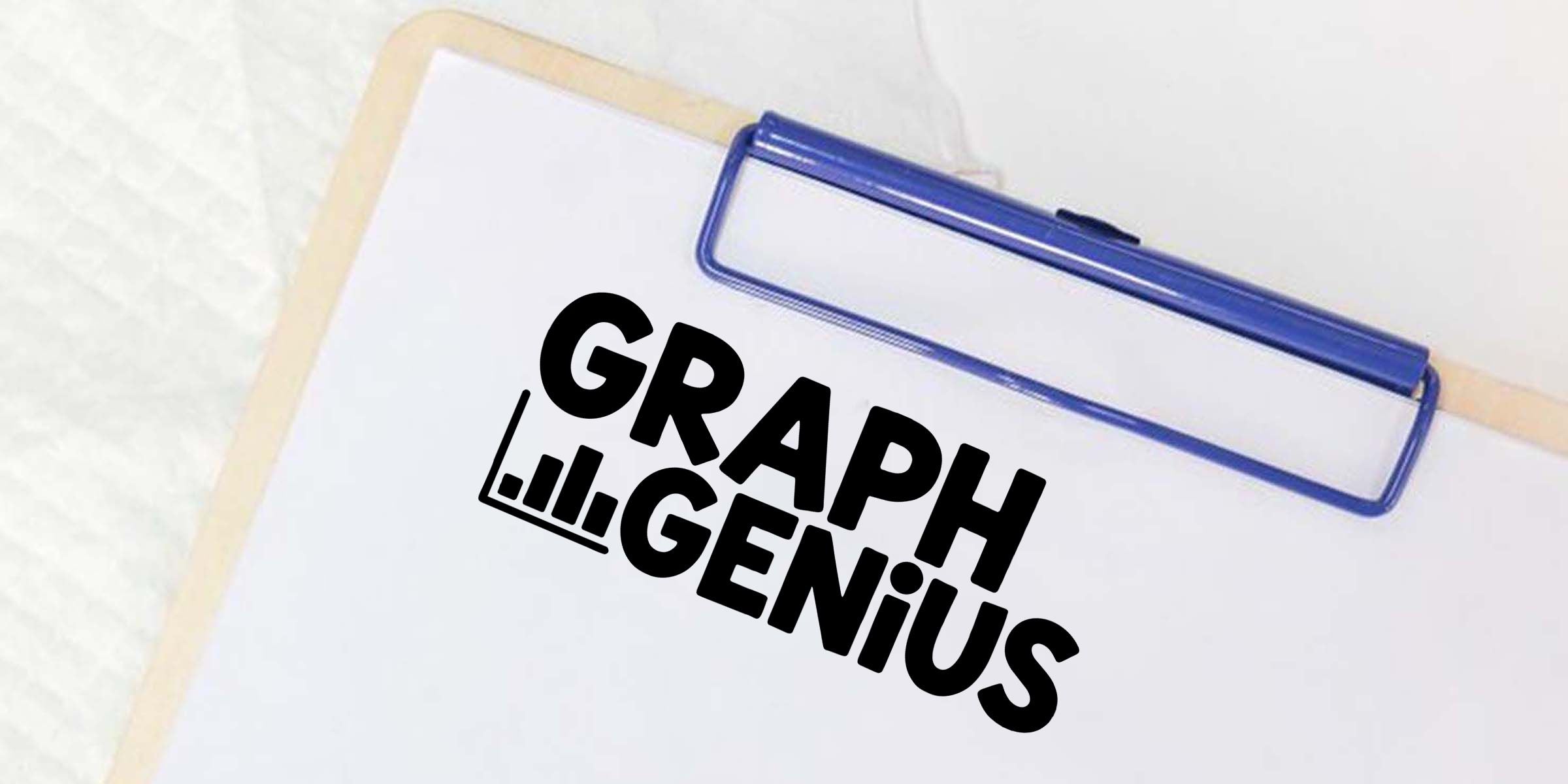 Graph Genius logo on a clipboard with a blue clip over a white document background