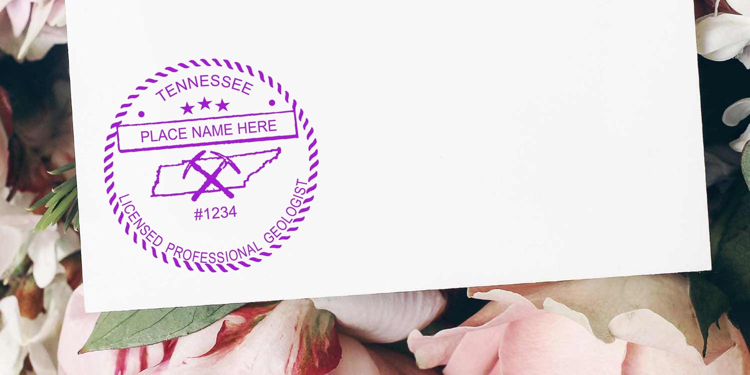 Tennessee Geologist Seal stamped on white paper with floral background, displaying Geologist Seal Design Requirements.