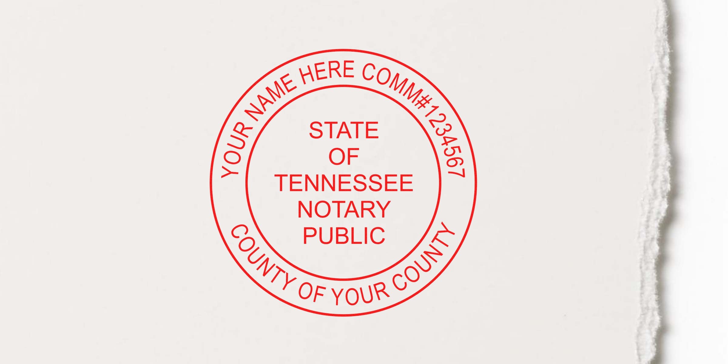 Tennessee notary seal in red ink on white paper for official use. Purchase your Tennessee notary seal today.