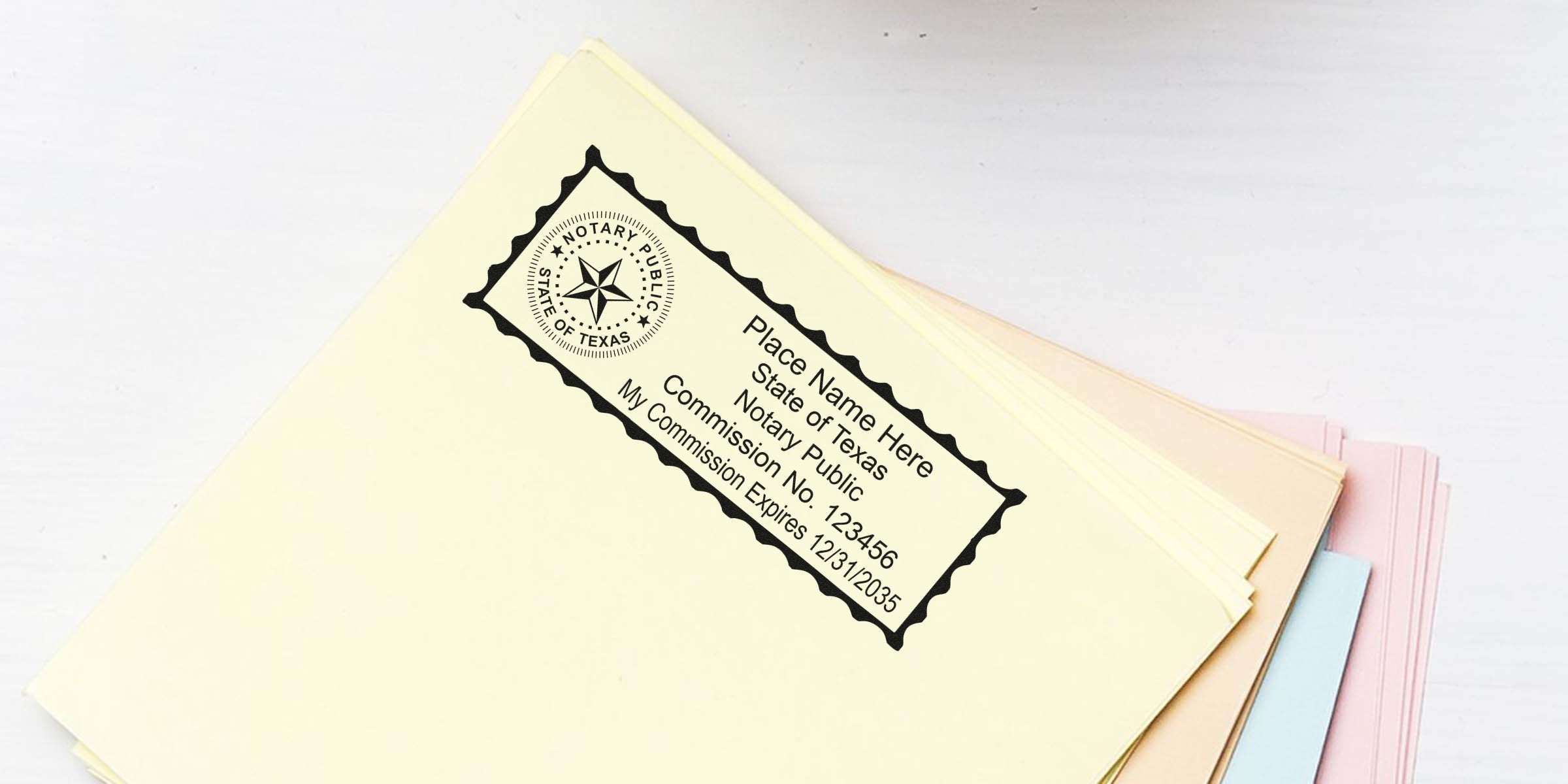 Texas notary stamp on legal documents, perfect for official notarization; purchase Texas notary supplies now.