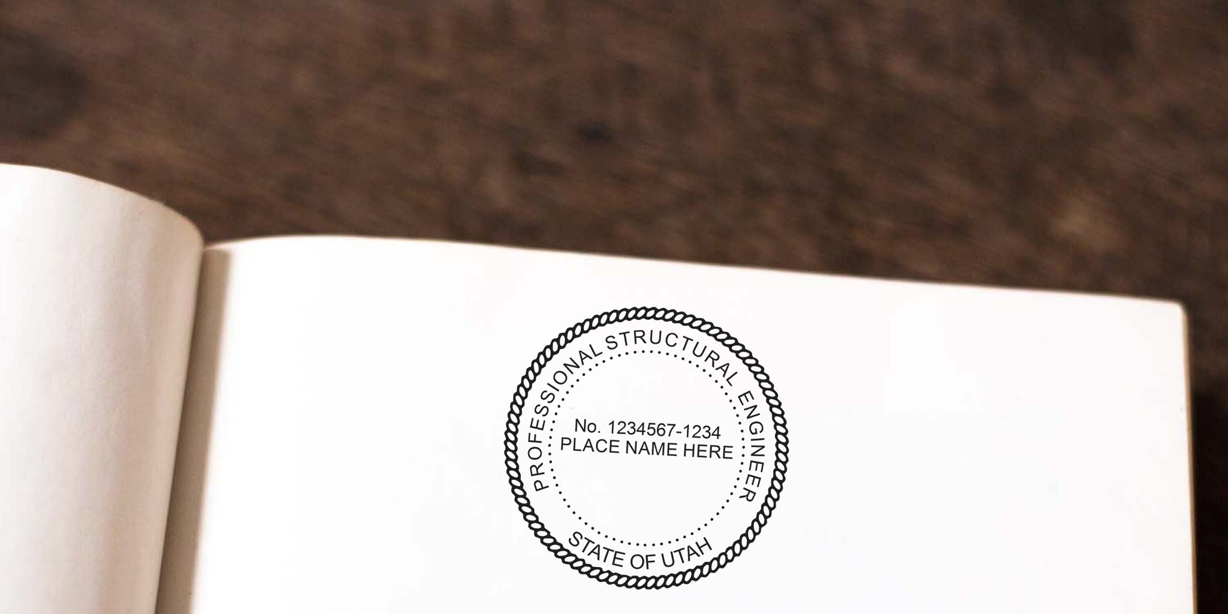Professional structural engineer seal on white paper for Utah license verification, outlining Utah engineer stamp laws and how to purchase the engineer stamp.