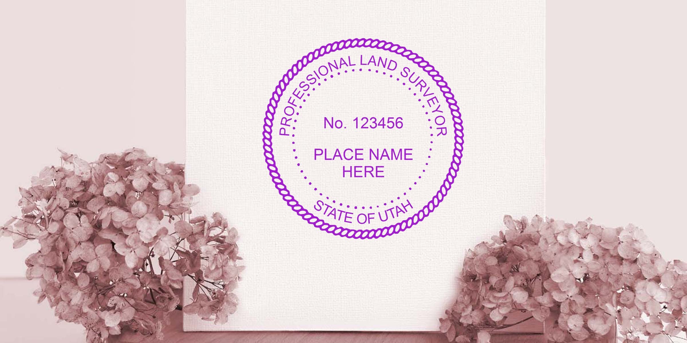Professional Utah land surveyor stamp with floral design on white background, showcasing Utah land surveyor seal samples and examples.