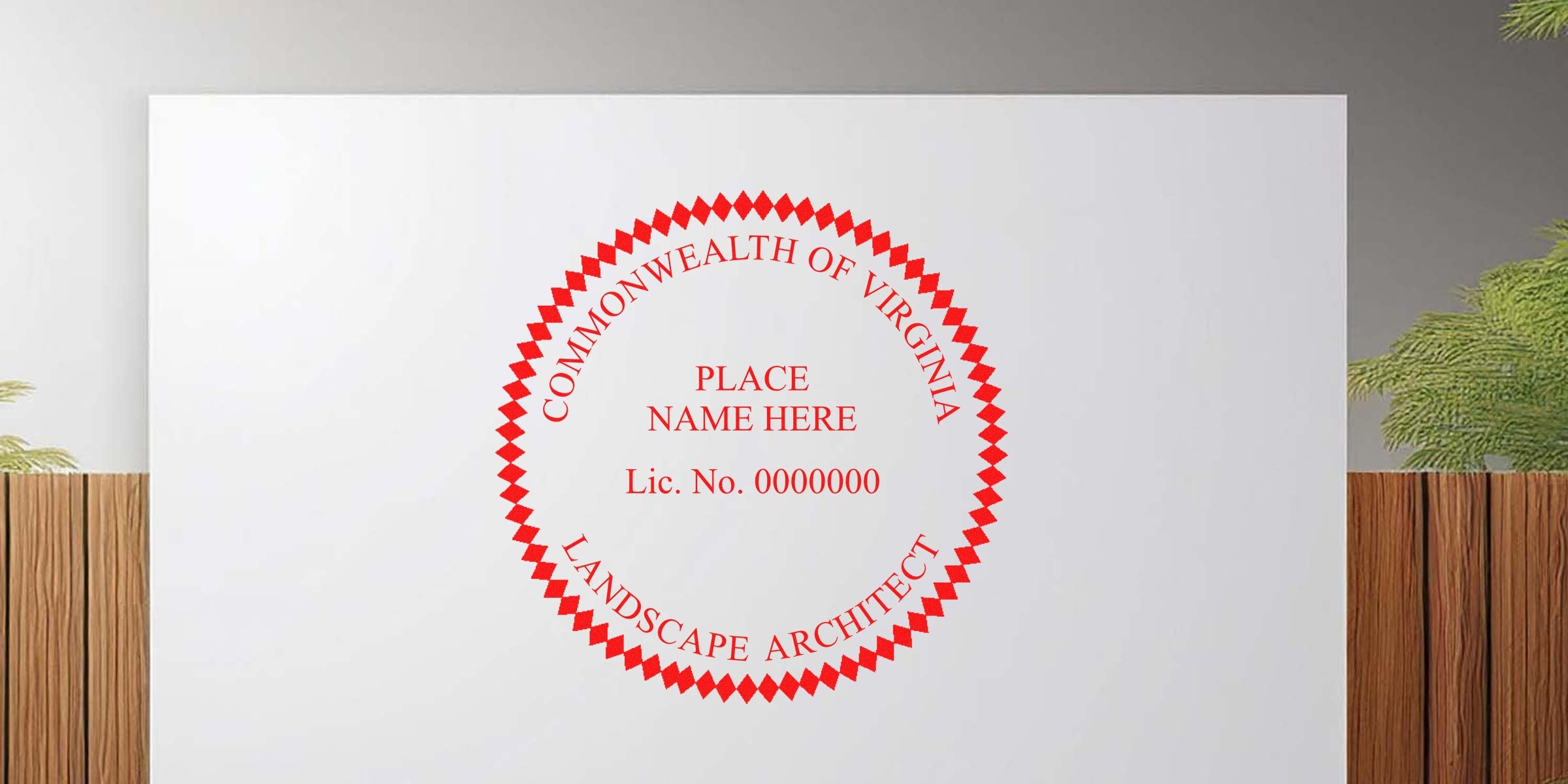 Virginia landscape architect license seal on white wall, showing common stamp errors.