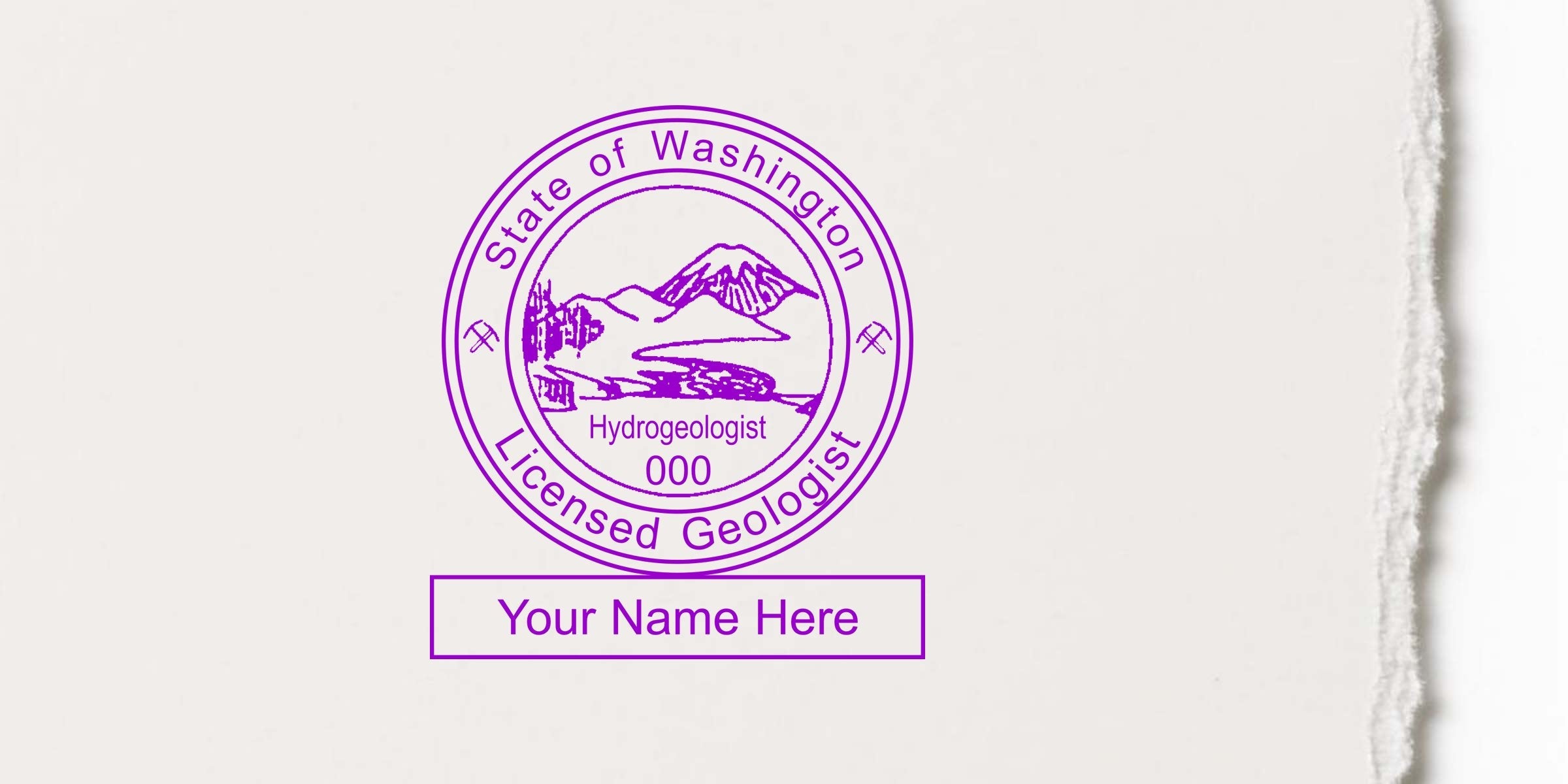 Washington licensed geologist stamp with hydrogeologist certification and customizable name, compliant with Washington geologist regulations and seal rules.