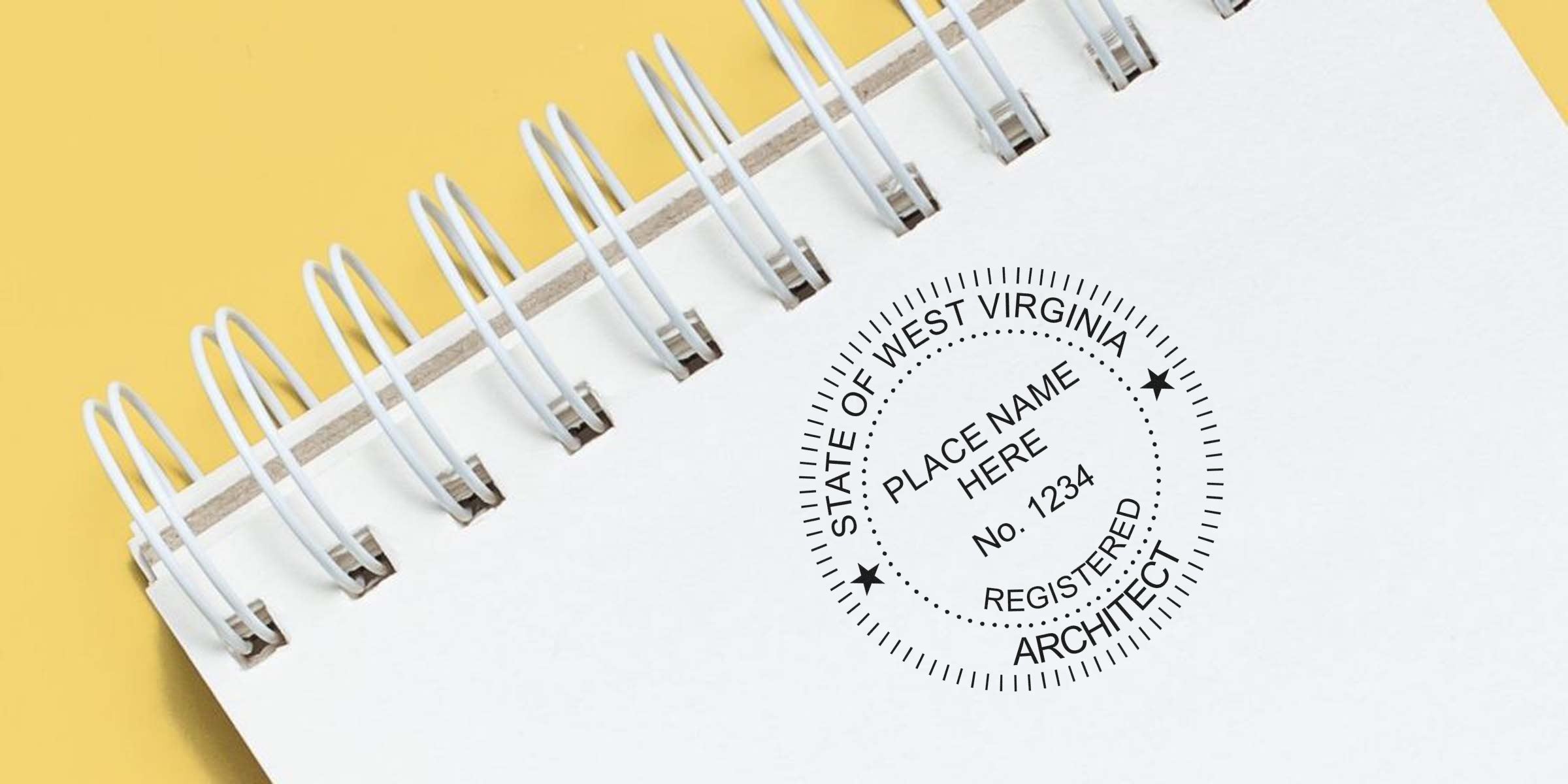 West Virginia Architect Seal embossed on white spiral notebook page, symbolizing Architect Licensing in WV.