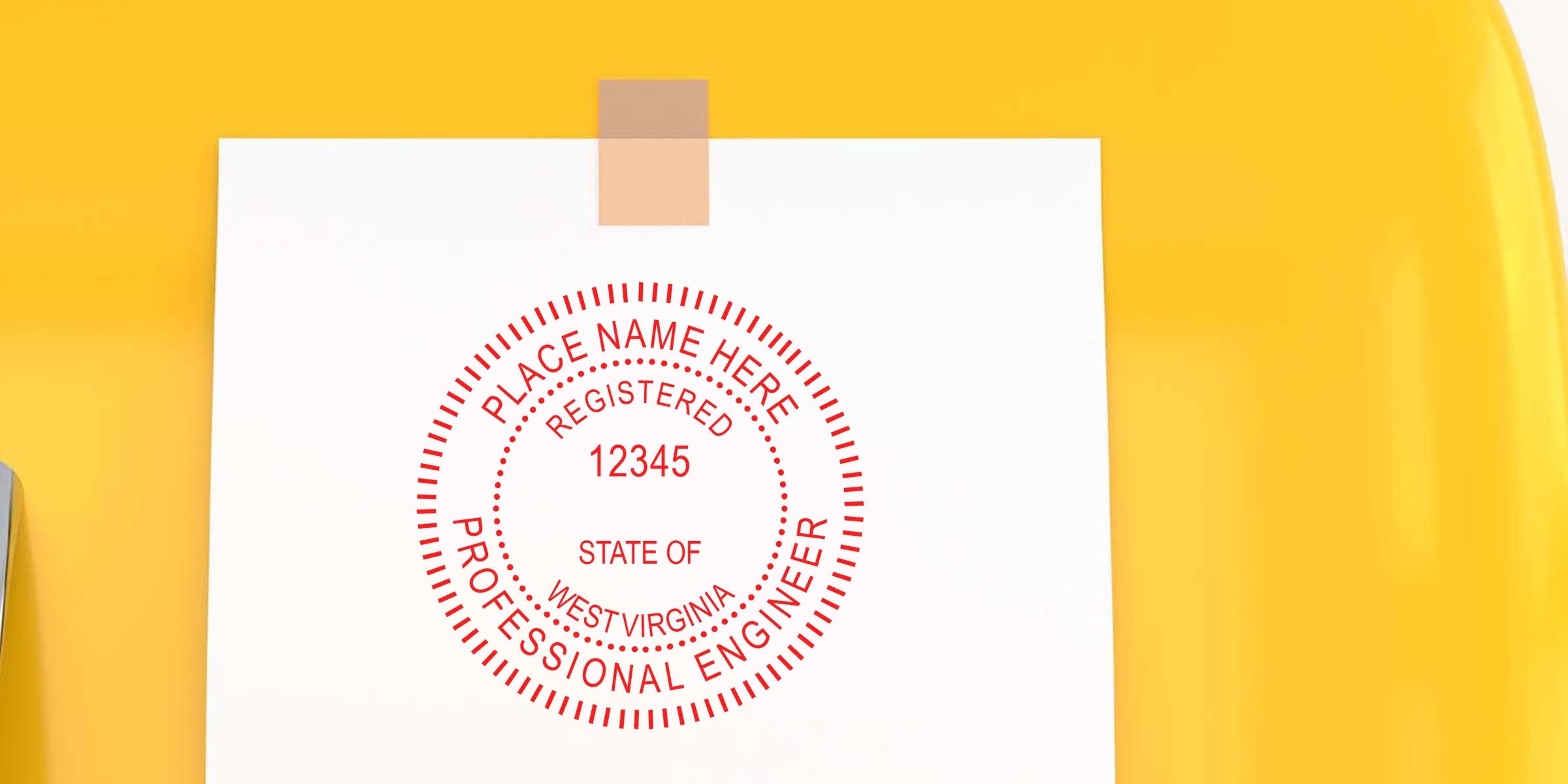 Professional WV engineer stamp on white paper with yellow background, meeting engineer stamp regulations.