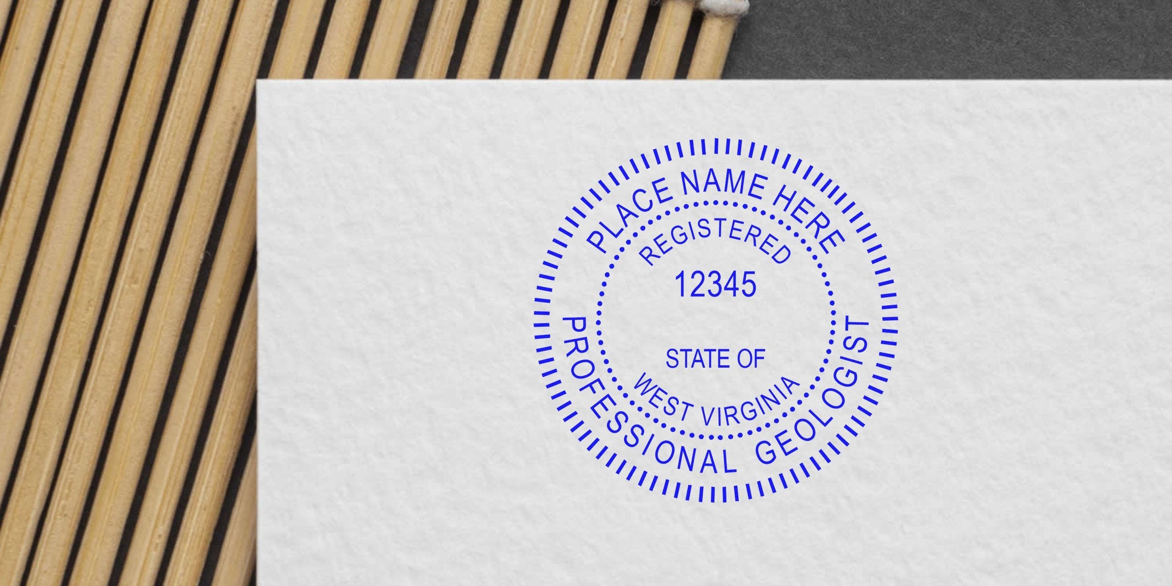 West Virginia Professional Geologist Seal stamp on white paper for certification and registration.