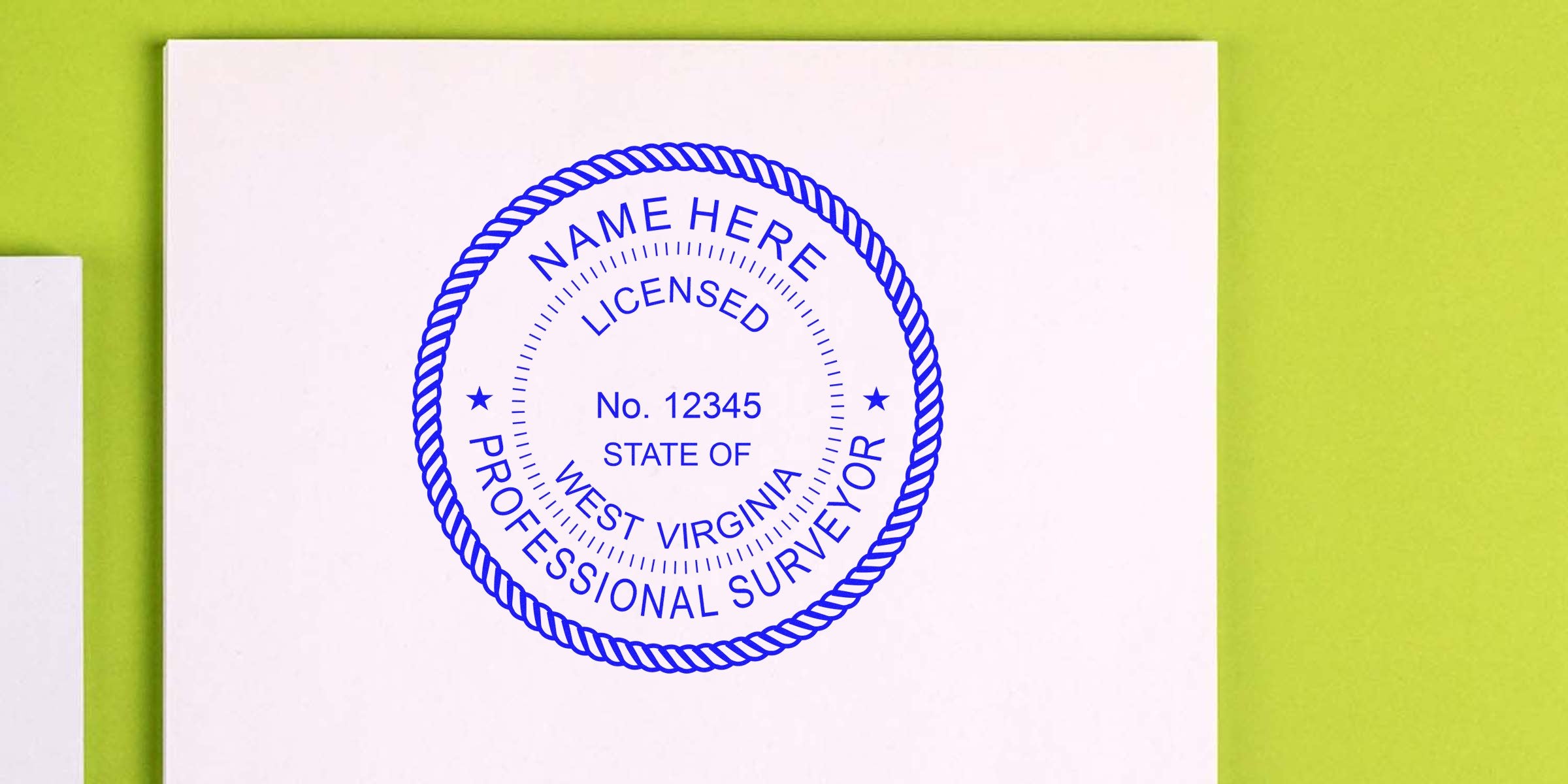 West Virginia licensed land surveyor stamp on white paper, linked to surveyor fees and budgeting for West Virginia land surveyor costs.