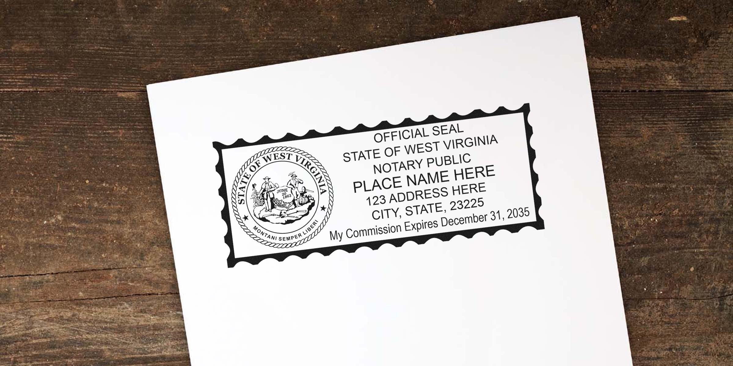 West Virginia notary public seal stamp on white paper, essential for legal document verification and notary supplies.