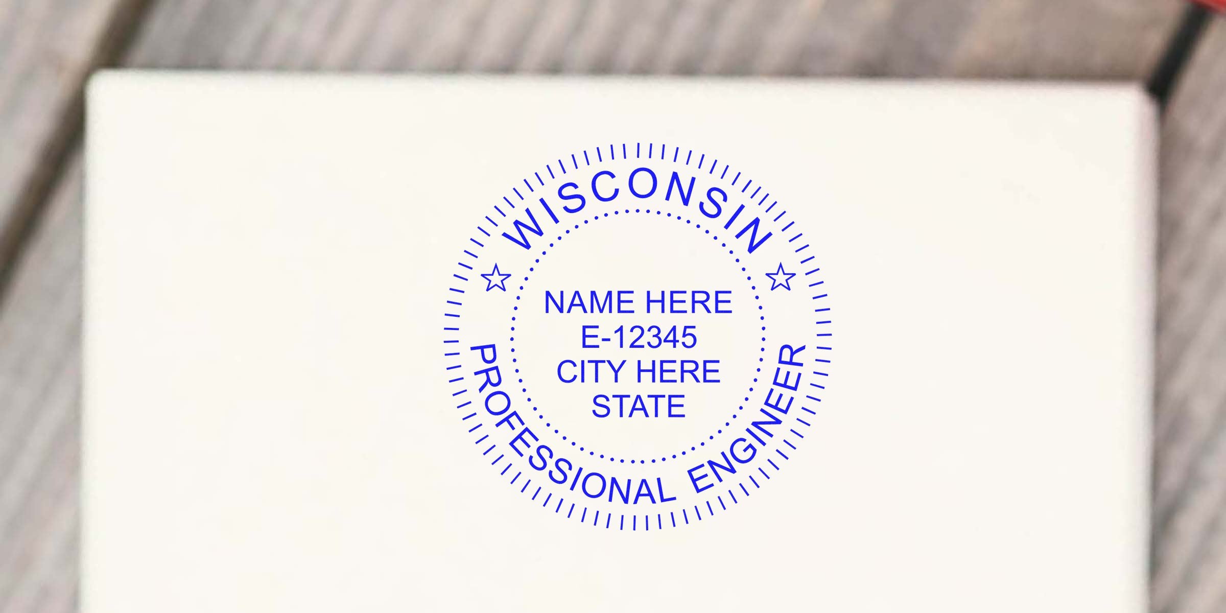 Wisconsin pro engineer stamp with customizable name, license number, city, and state on white background, perfect for custom engineer stamps and WI engineer stamps.