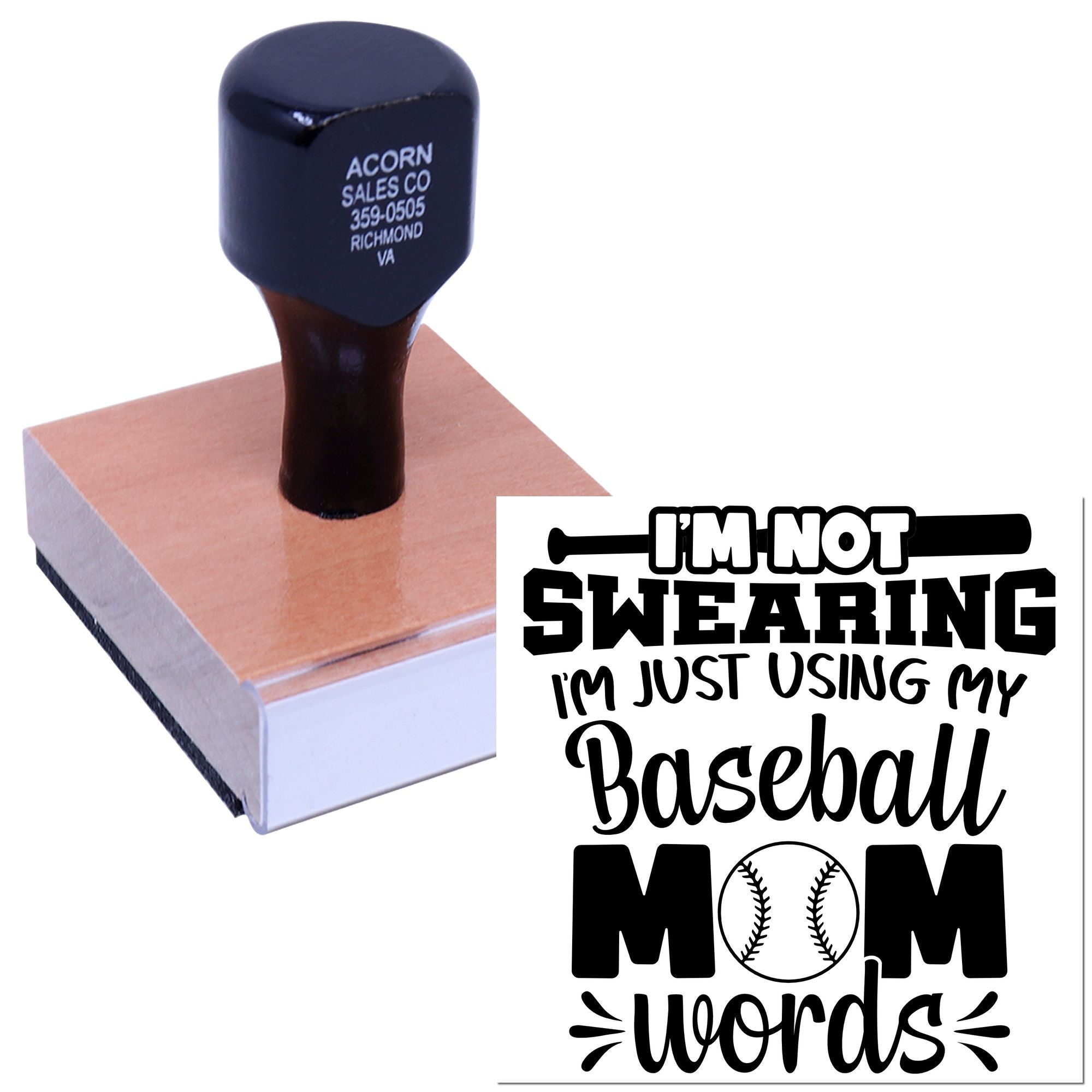 Wood Handle Sassy Baseball Mom Place Card Stamp