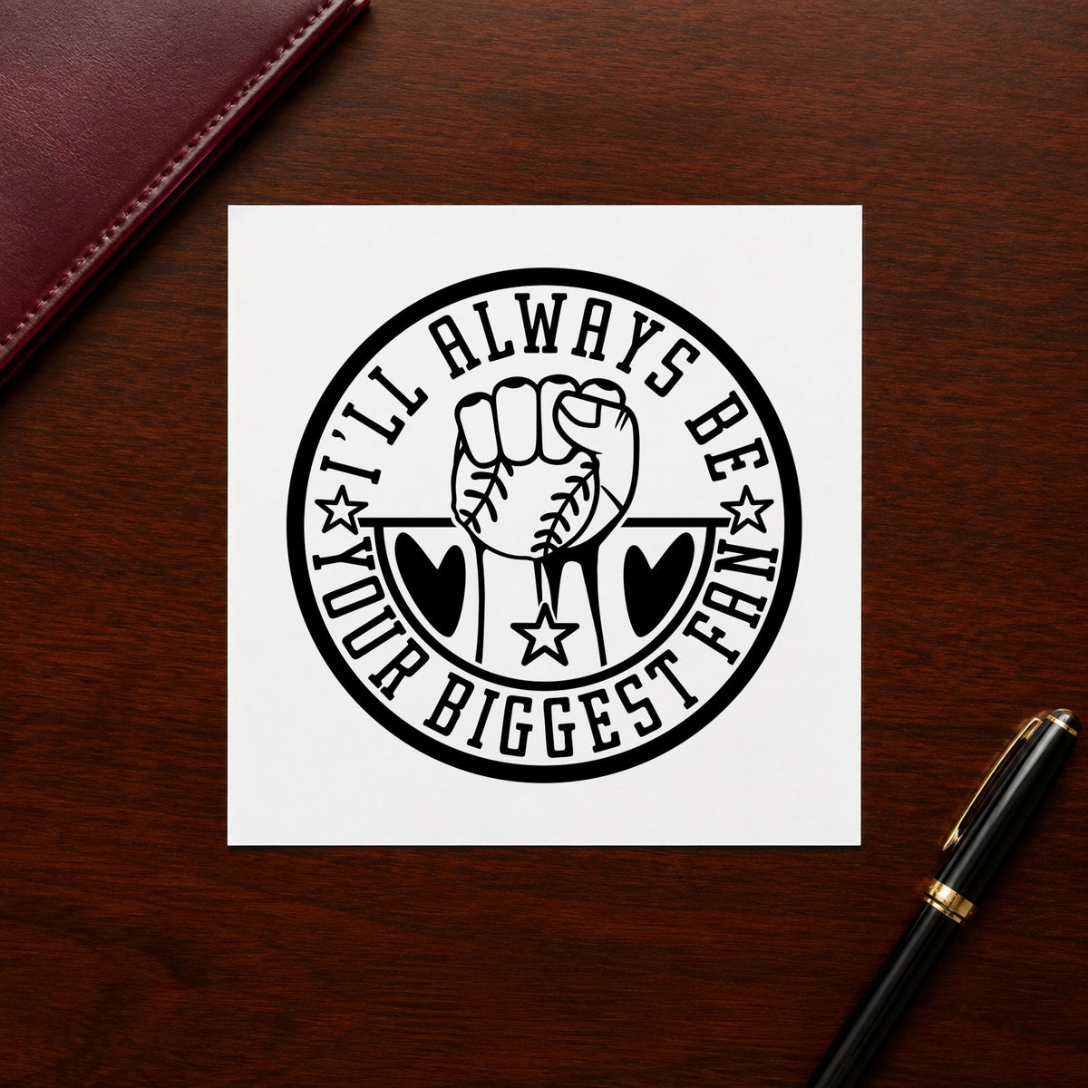 Biggest Fan Baseball Badge Wood Handle Stamp in use 10