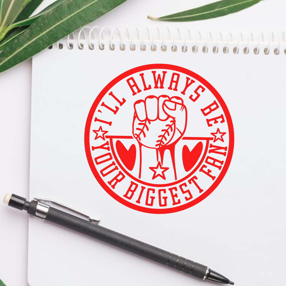 Baseball fan rubber stamp with Ill always be your biggest fan sentiment for sports-themed crafts and gifts.