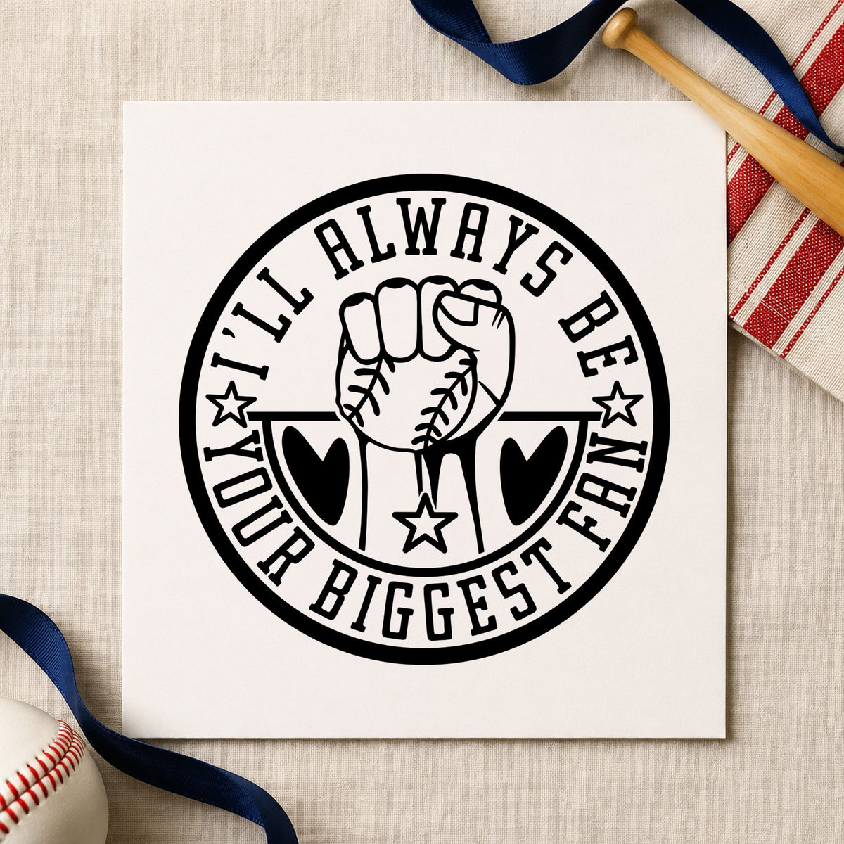 Biggest Fan Baseball Badge Wood Handle Stamp in use 3
