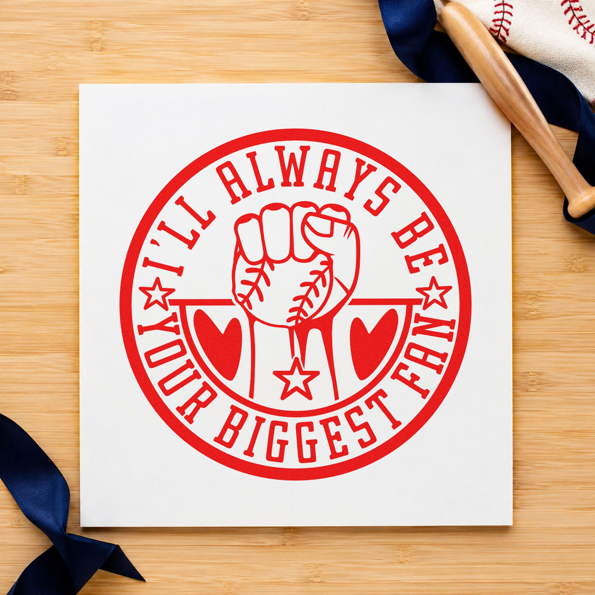 Biggest Fan Baseball Badge Wood Handle Stamp in use 7