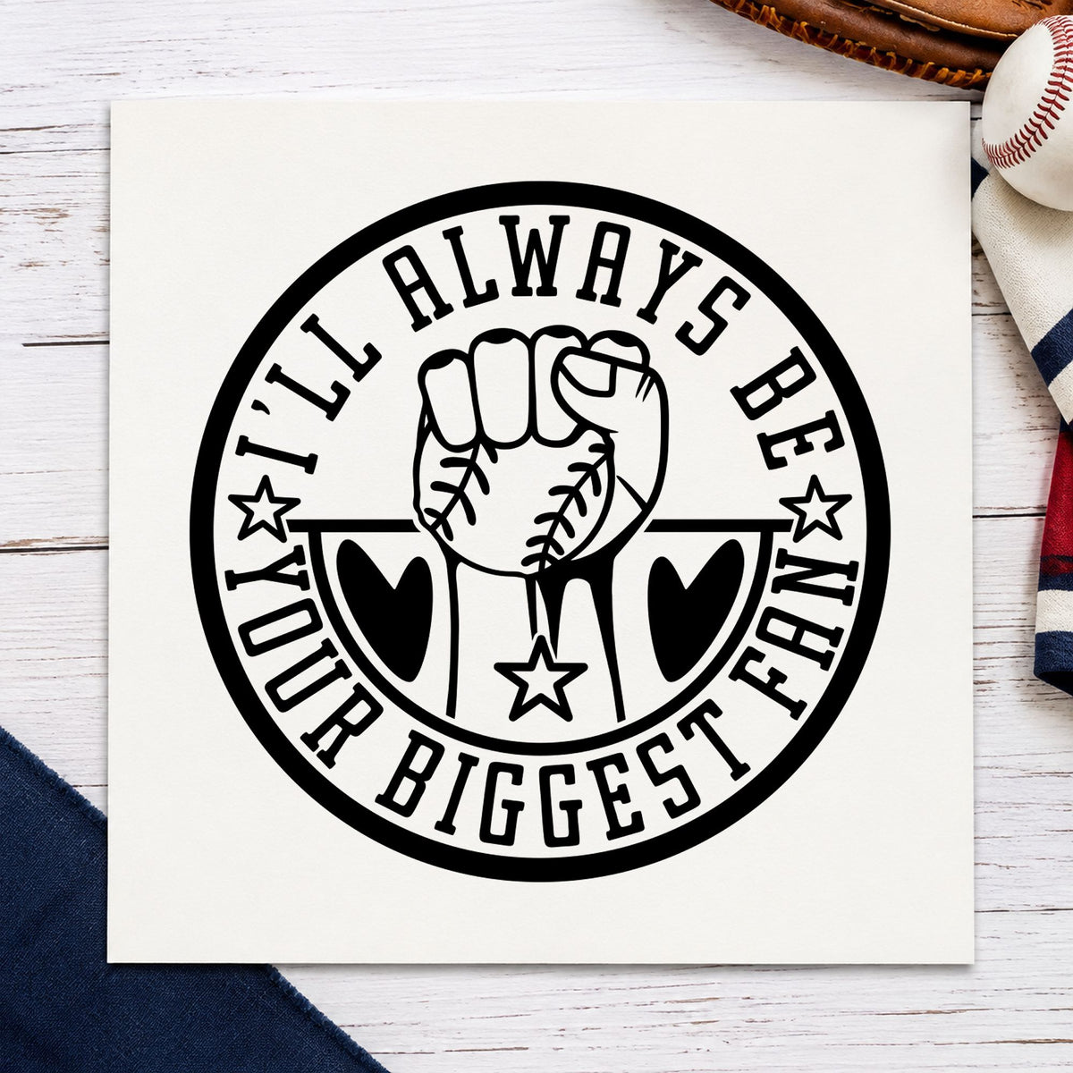 Biggest Fan Baseball Badge Wood Handle Stamp in use 9