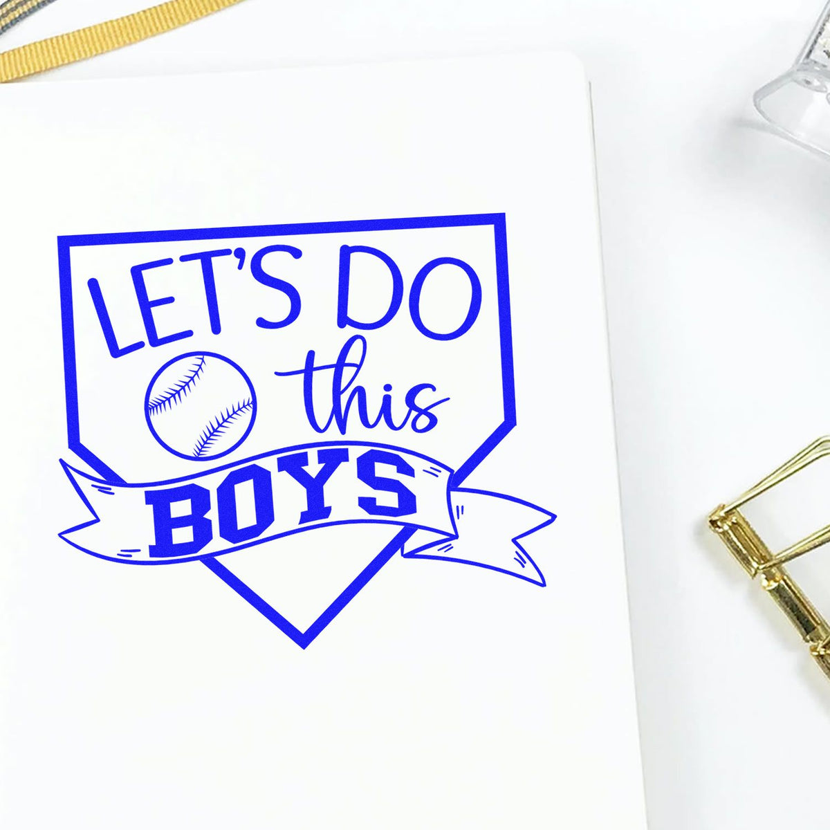 Baseball-themed rubber stamp design reading Lets Do This Boys for sports crafts and team projects.
