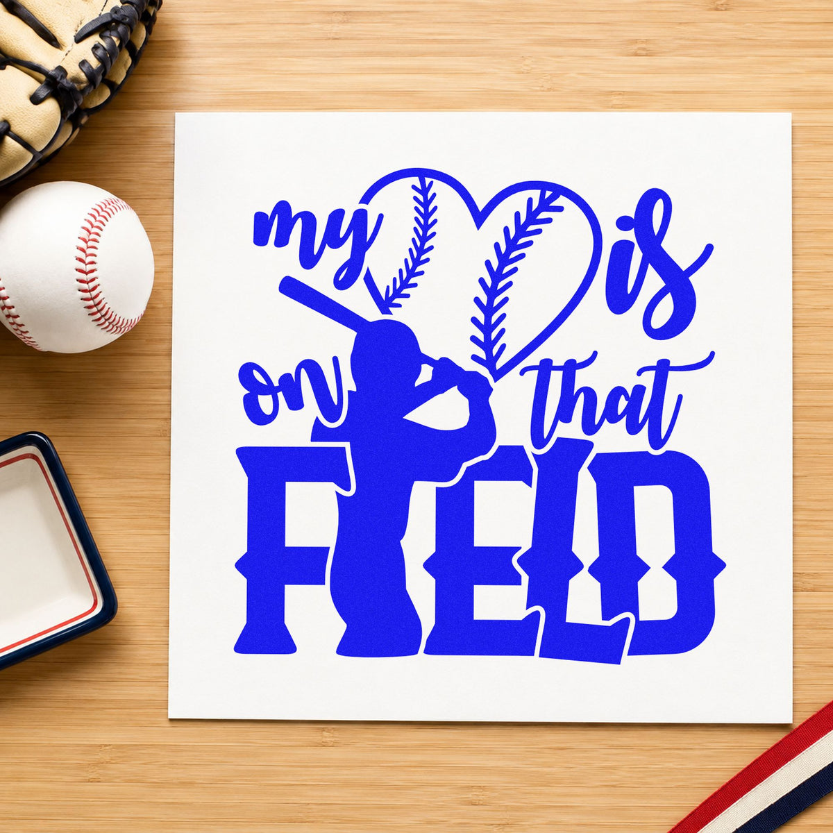 My Heart Is On That Field Wood Handle Stamp in use 5