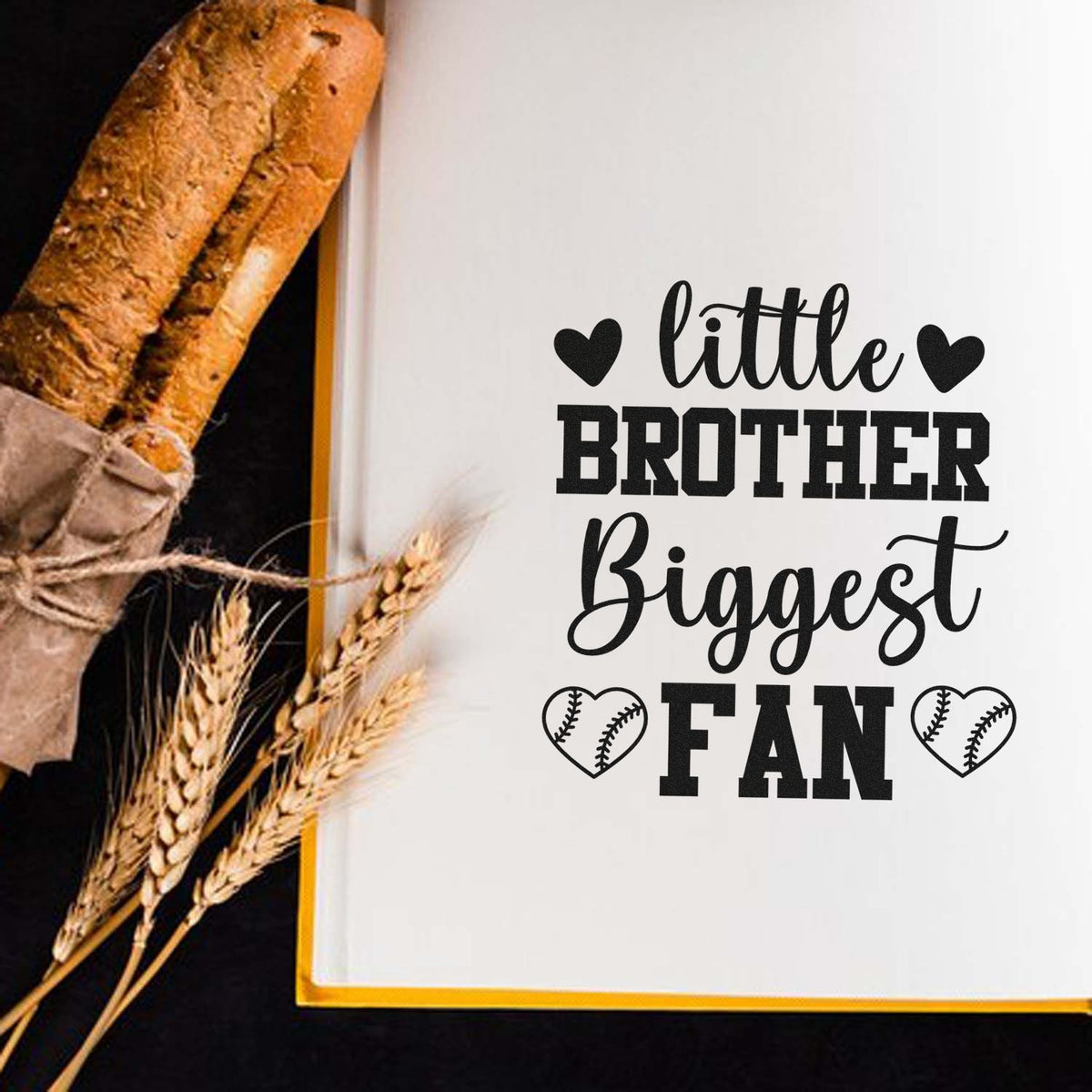 Little Brother Biggest Fan baseball rubber stamp design for personalized gifts, scrapbooking, and sports-themed crafts.