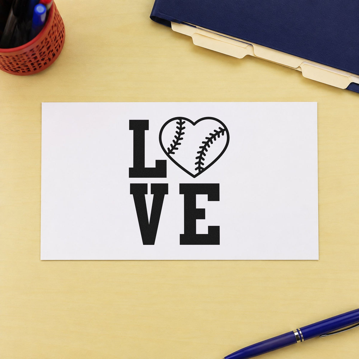 Baseball Heart Love Pre-Inked Stamp – Slim in use 4