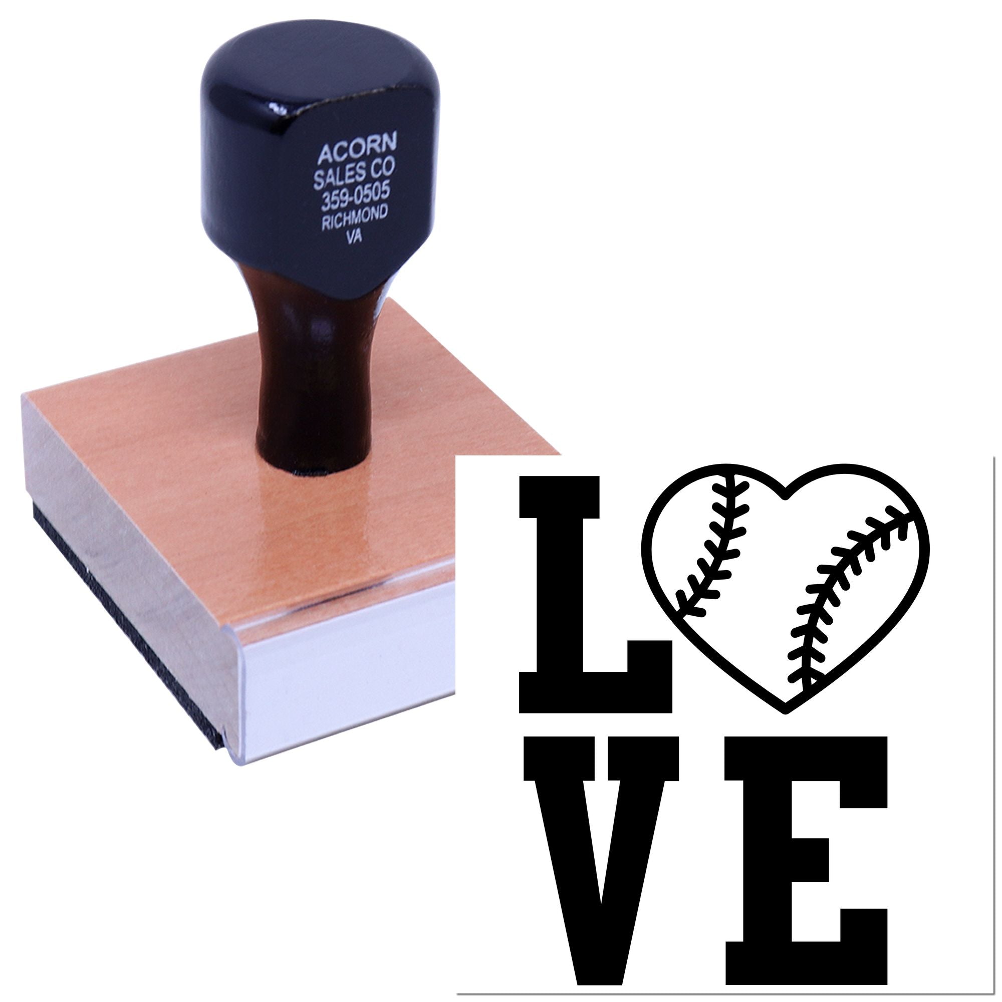 Wood Handle Baseball Heart Love Greeting Card Stamp