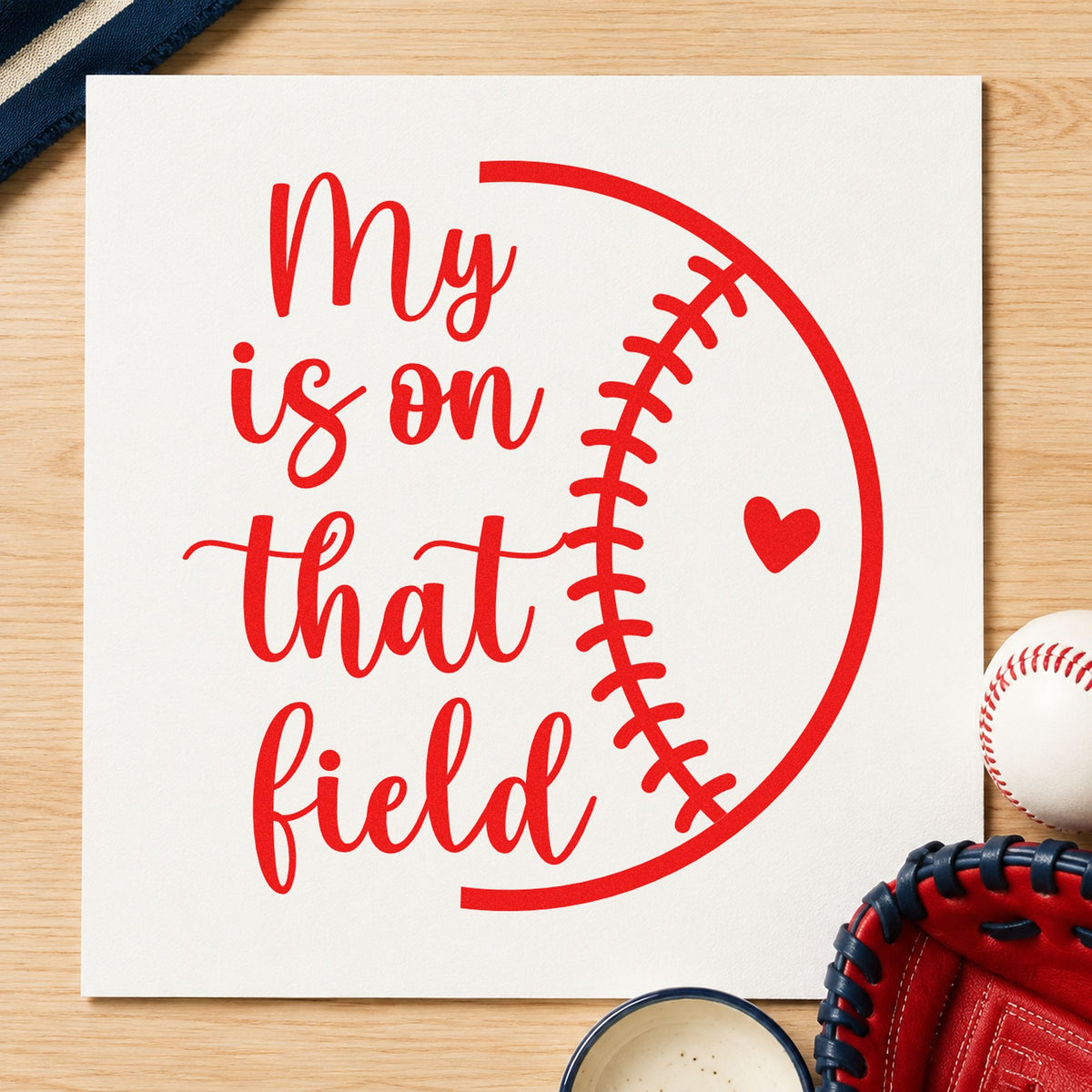 Half Baseball Outline With Heart PSI Pre-Inked Stamp in use 7