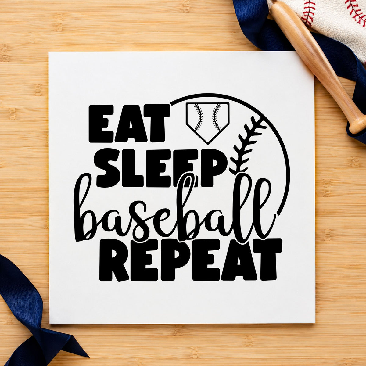 Eat Sleep Baseball Half Ball Home Plate Badge Slim Pre-Inked Stamp in use 3