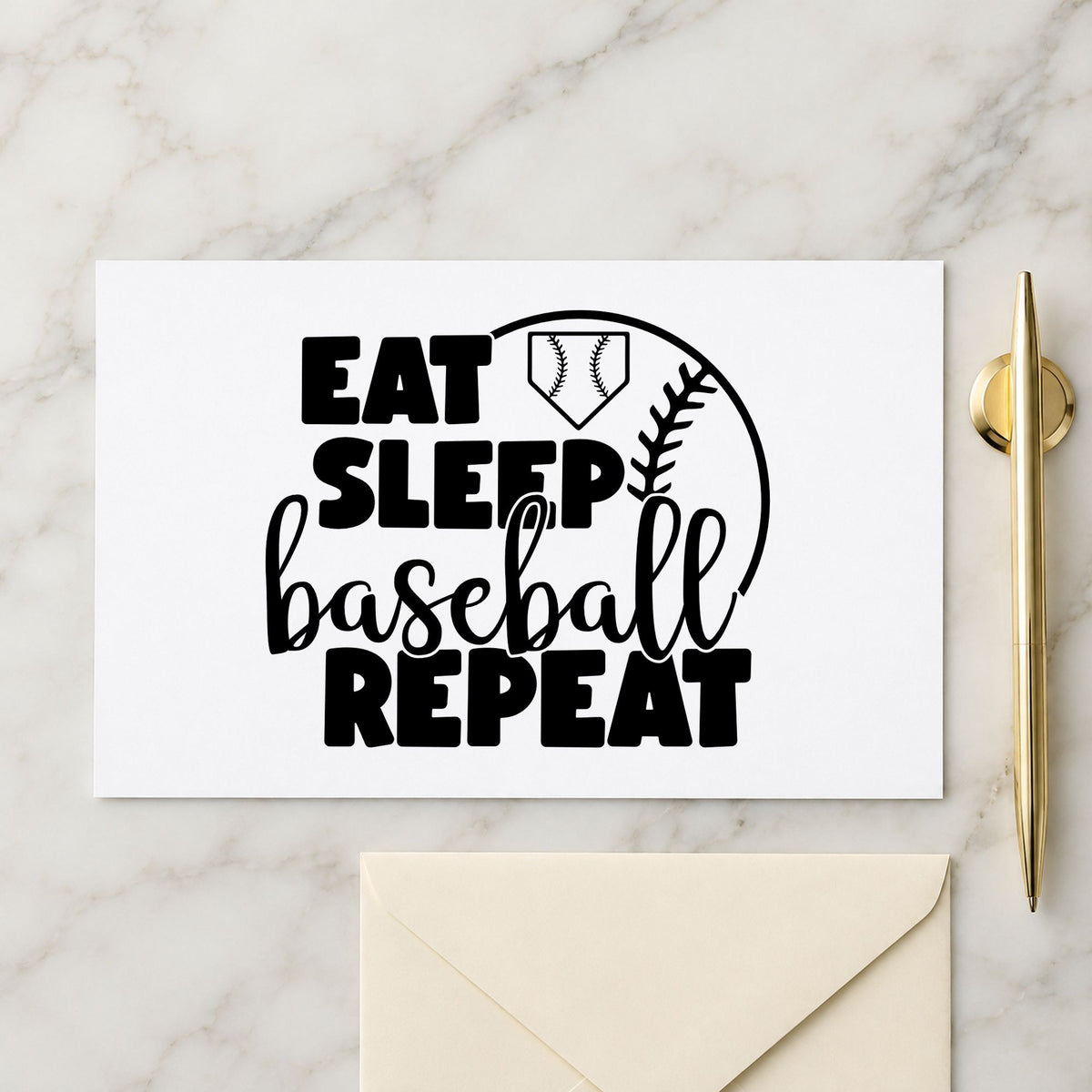 Eat Sleep Baseball Half Ball Home Plate Badge Slim Pre-Inked Stamp in use 4