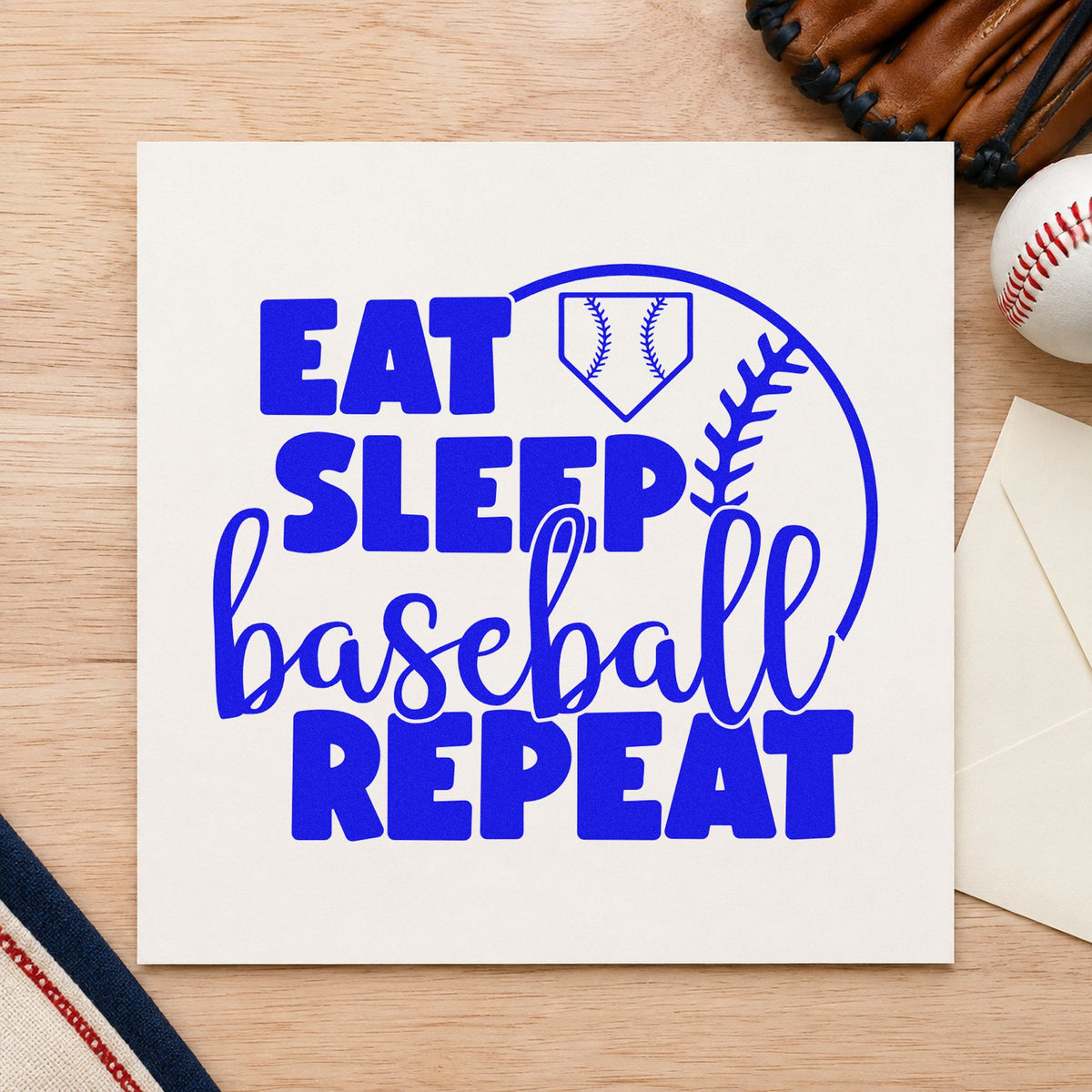 Eat Sleep Baseball Half Ball Home Plate Badge Slim Pre-Inked Stamp in use 5