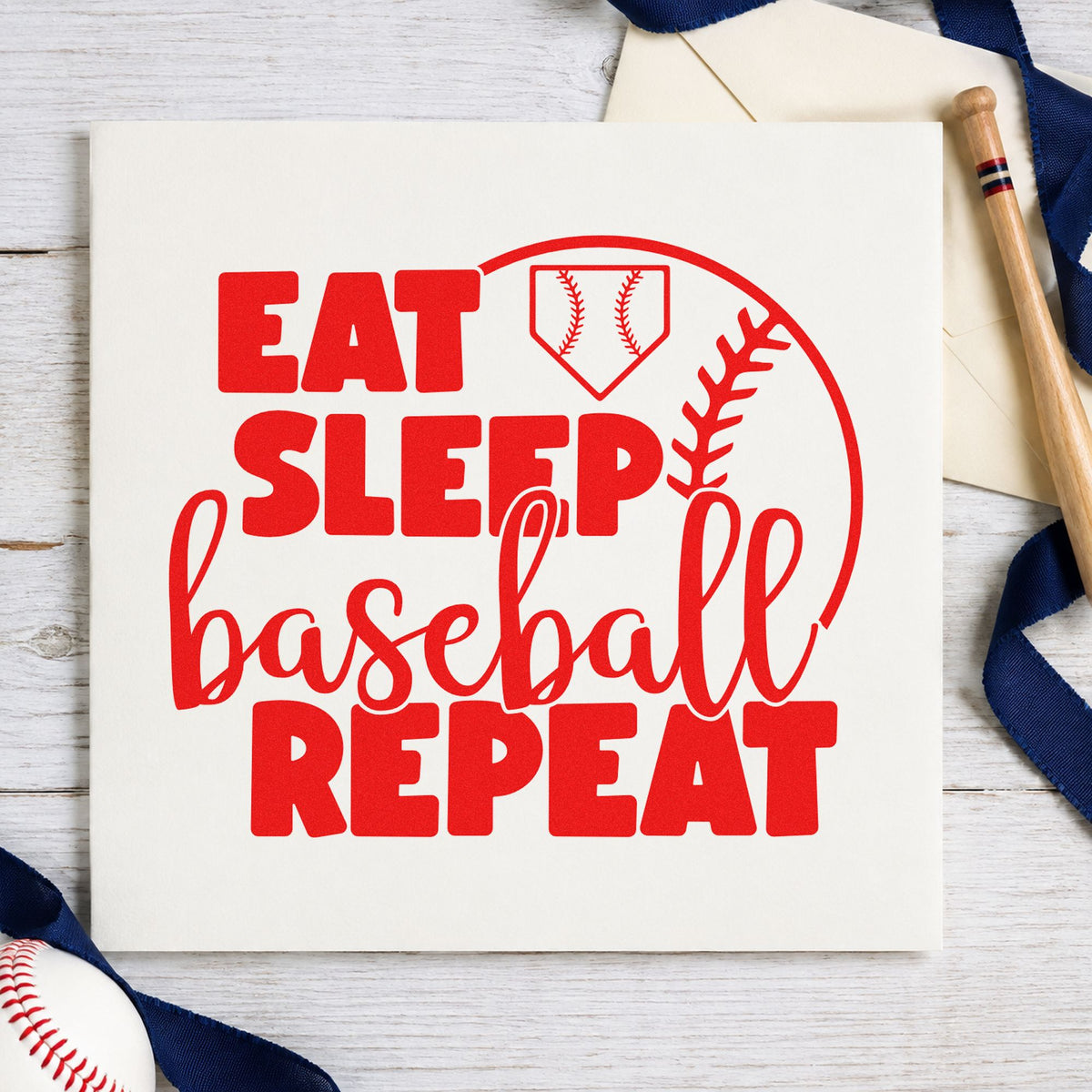 Eat Sleep Baseball Half Ball Home Plate Badge Slim Pre-Inked Stamp in use 7