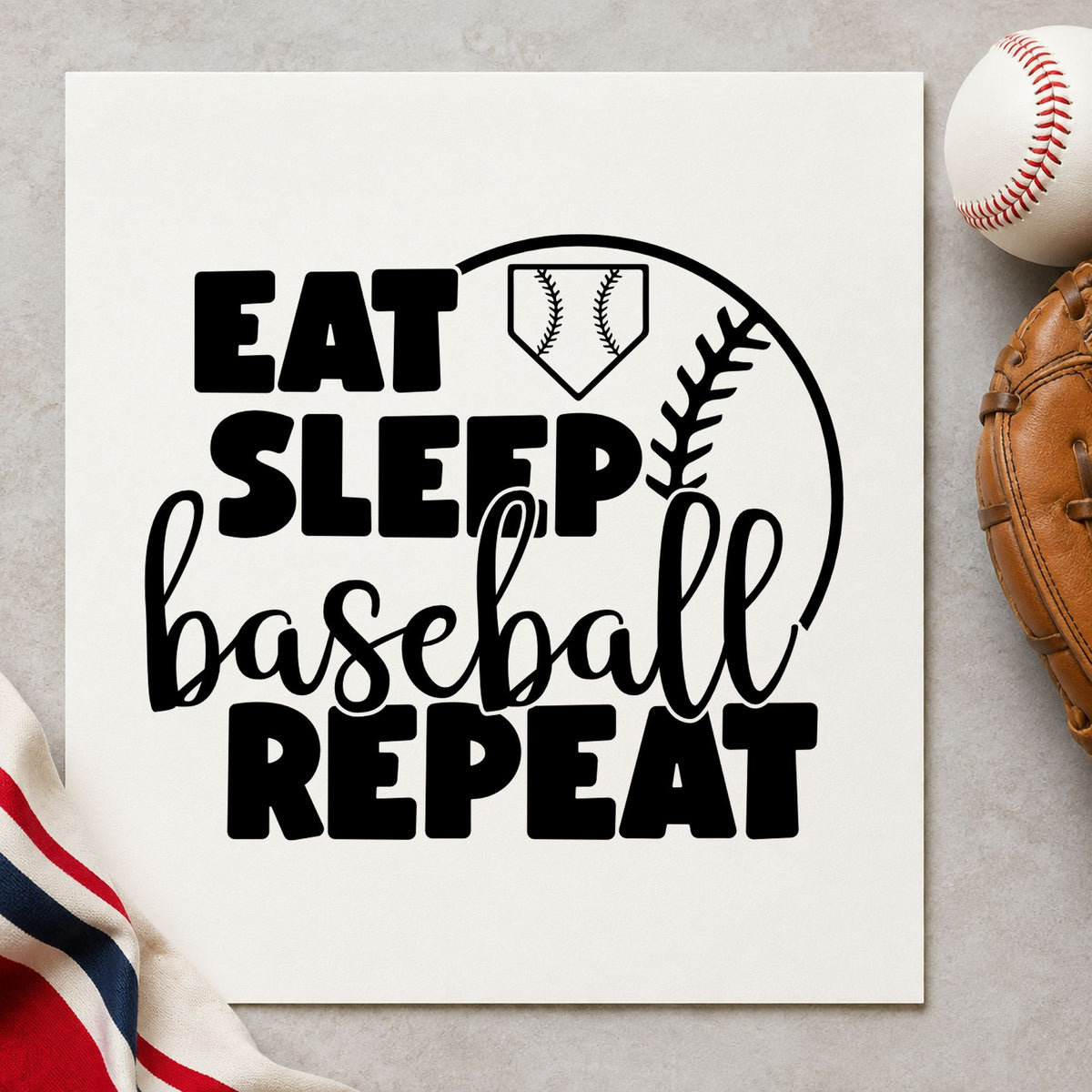 Eat Sleep Baseball Half Ball Home Plate Badge Rubber Stamp – Wood Handle in use 9