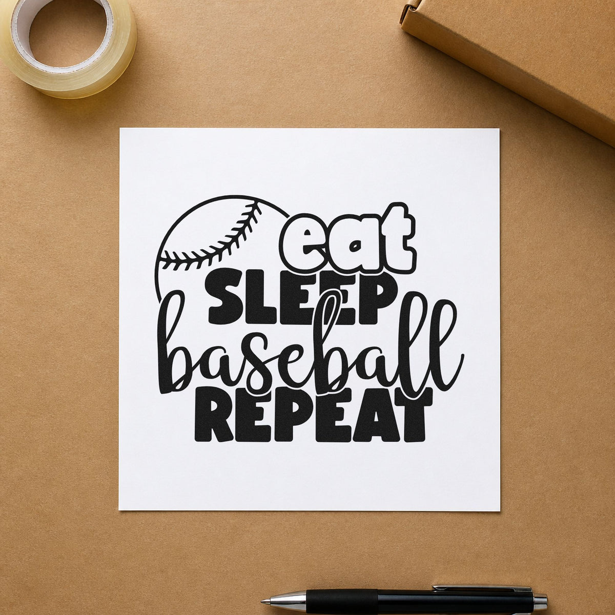 Slim Pre-Inked Eat Sleep Baseball Round Stamp in use 10