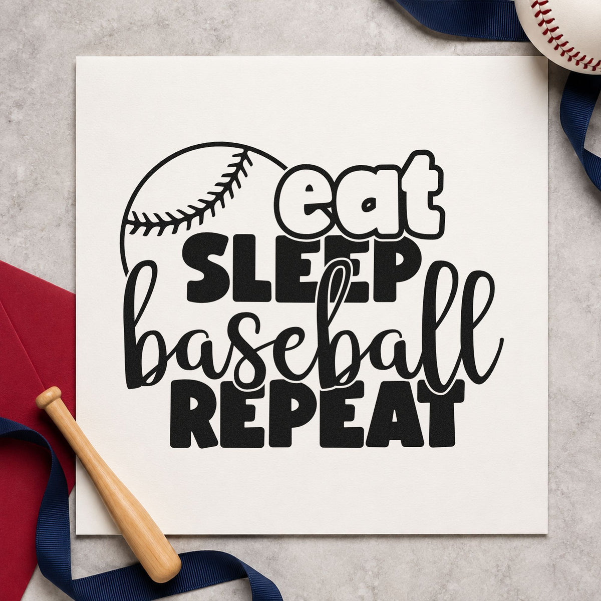 Slim Pre-Inked Eat Sleep Baseball Round Stamp in use 3